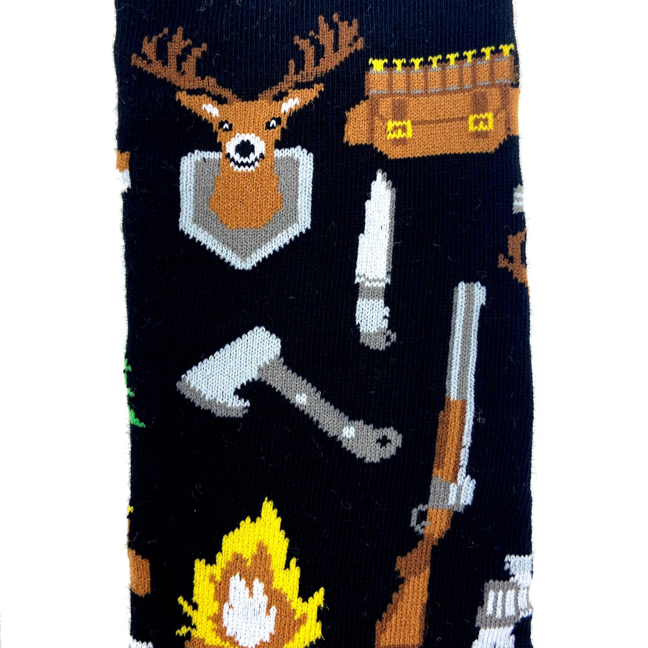 Black Unisex Hunting Themed Deer and Ducks Patterned Novelty Crew Socks