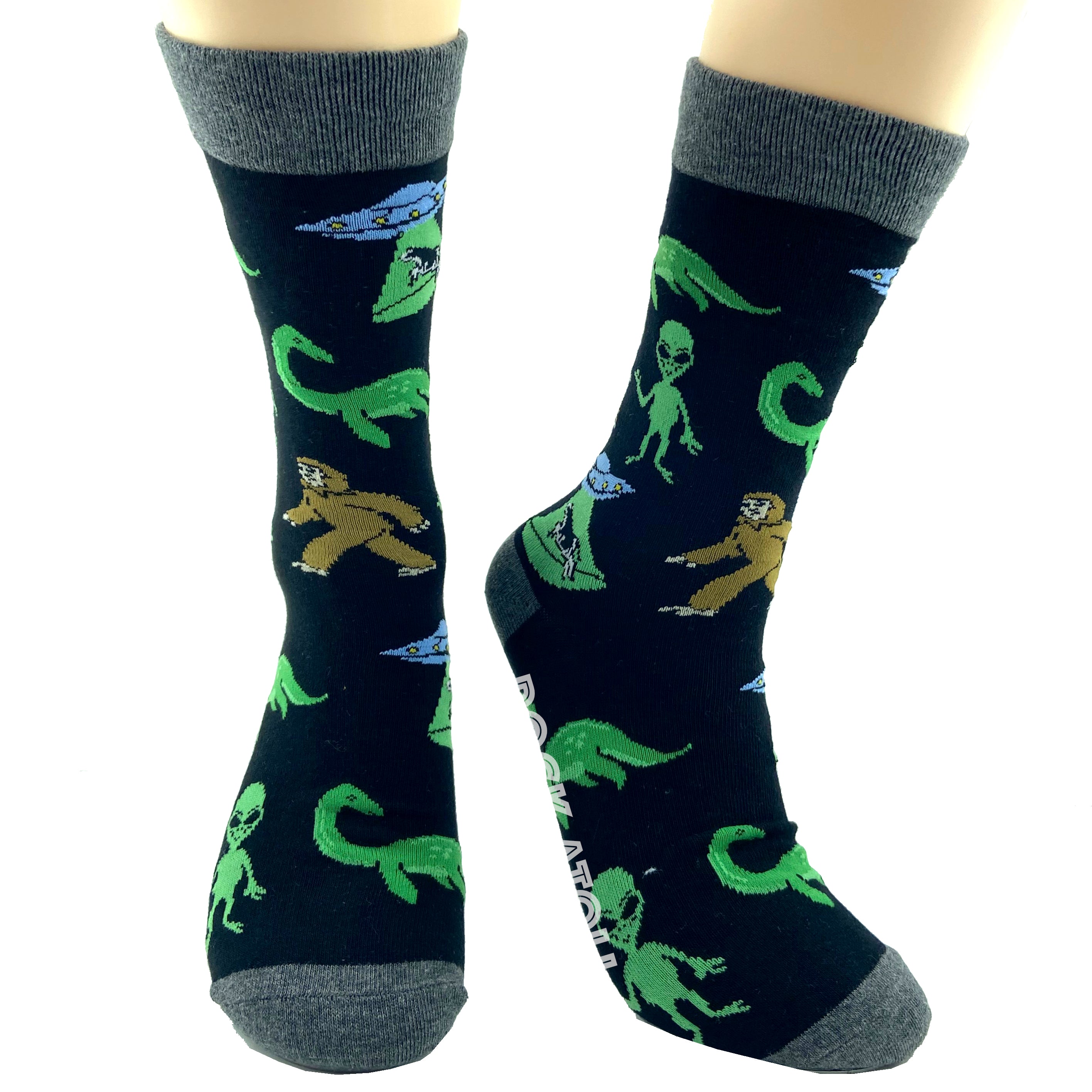 Mythical Creatures Cows Abduction Bigfoot Alien Print Novelty Socks