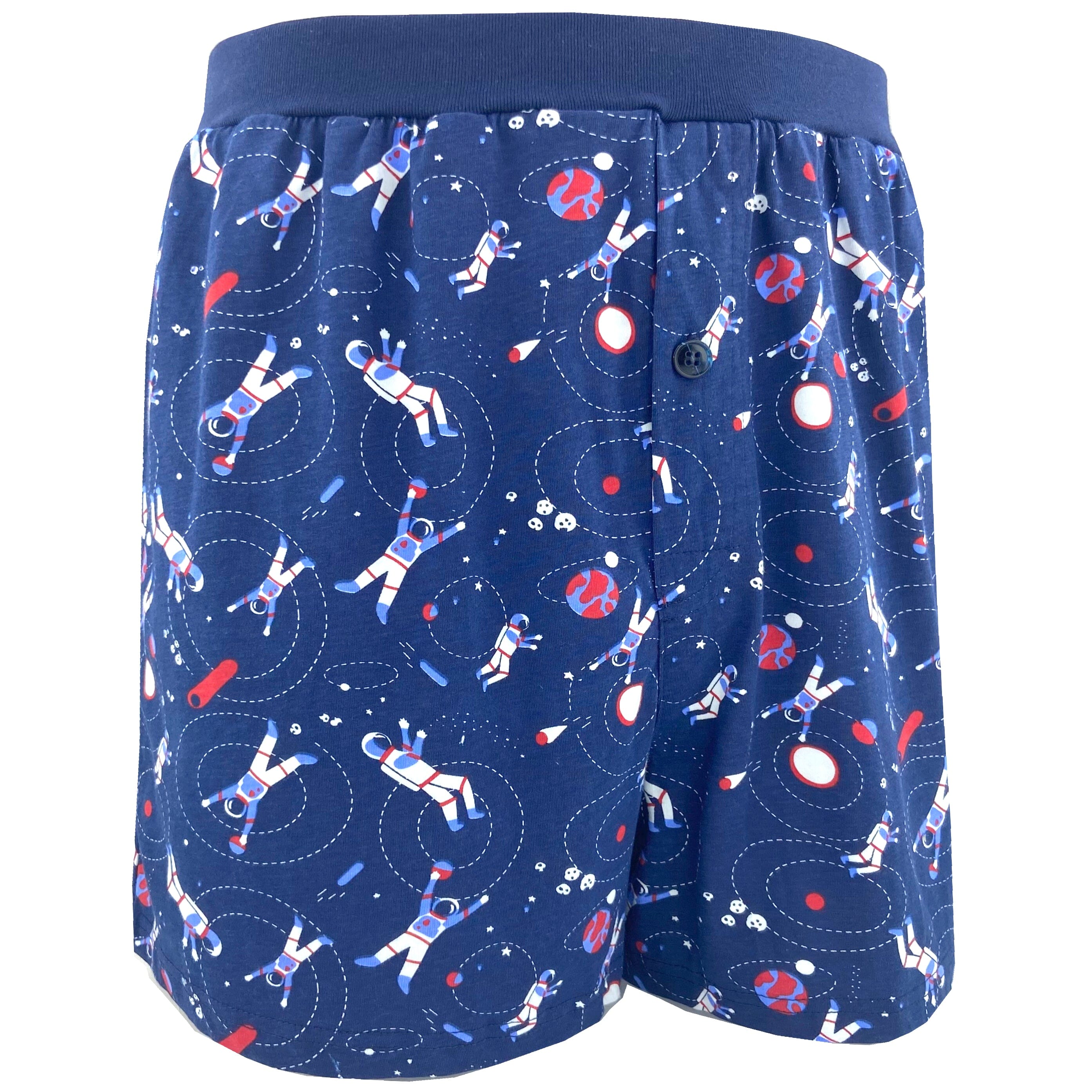 Mens Astronauts in Outer Space Novelty Print Cotton Knit Pajama Shorts