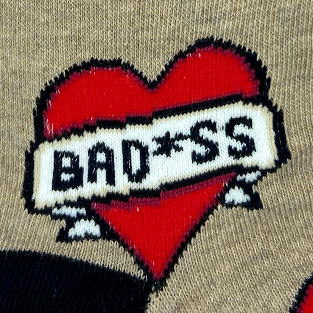 Heart Shaped Badass Tattoo Patterned Comfy Silly Novelty Crew Socks