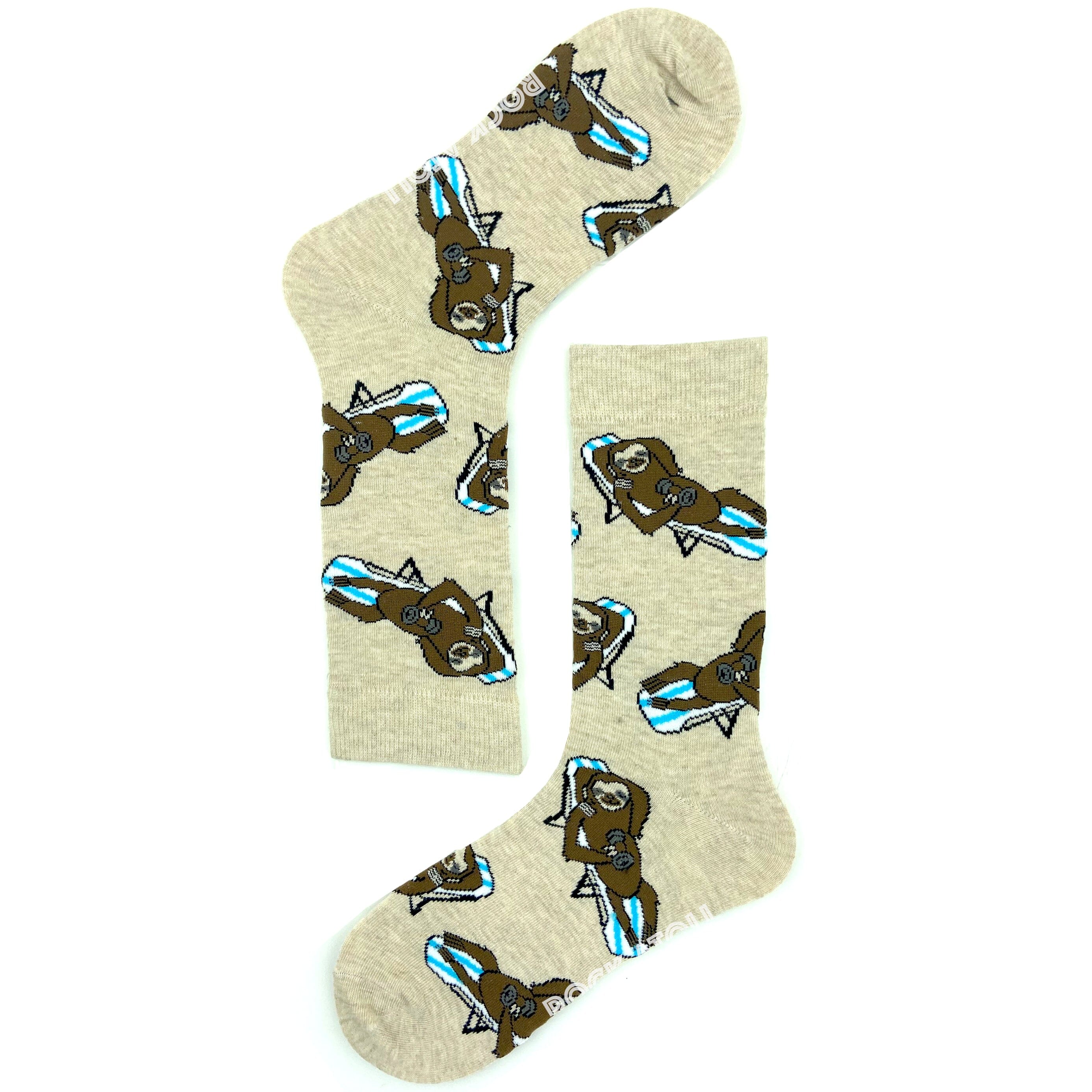 Fun Unisex Sloths Lounging on Beach Chairs Patterned Novelty Socks