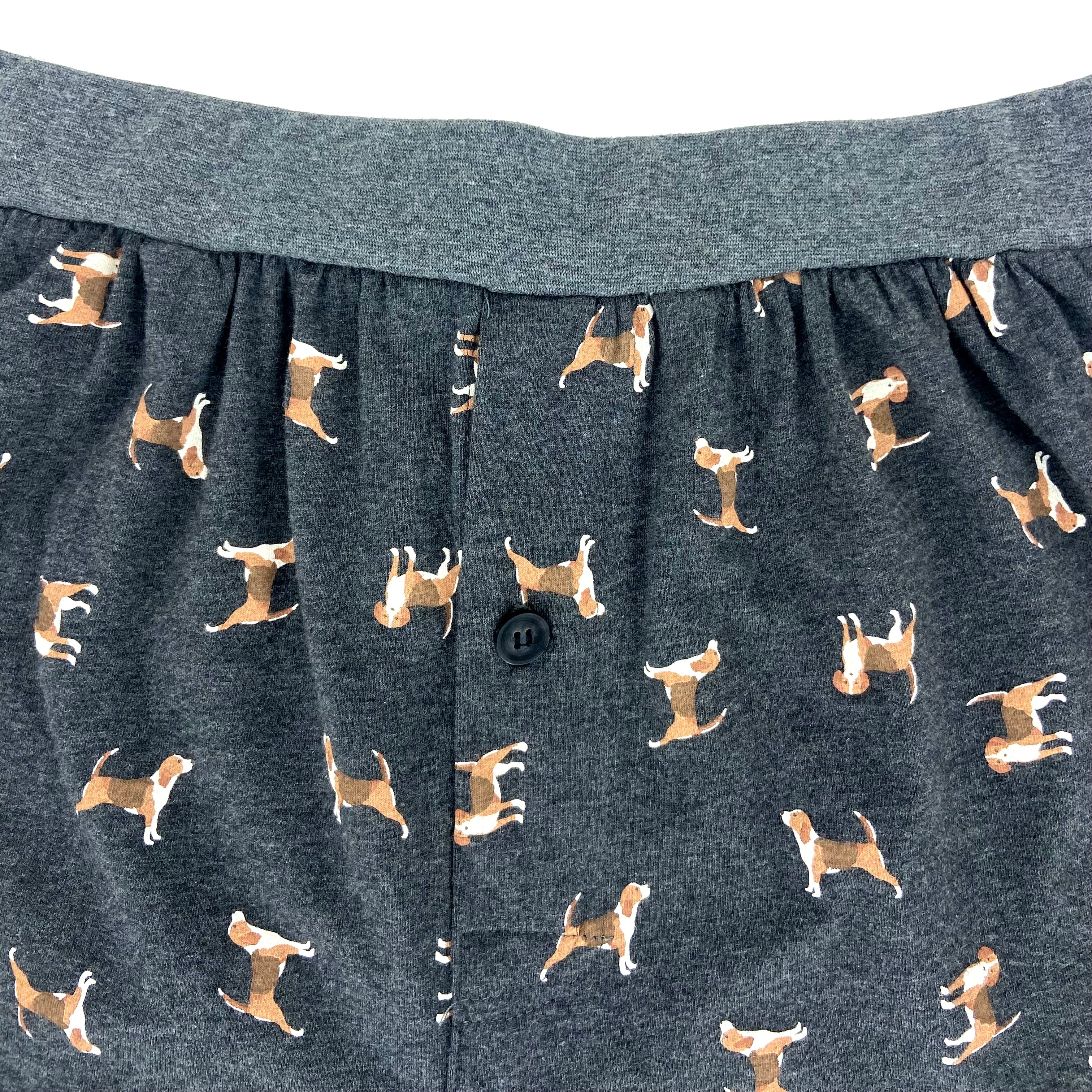 Men's Beagle Puppy Dog All Over Print Knit Boxer Pajama Shorts in Grey