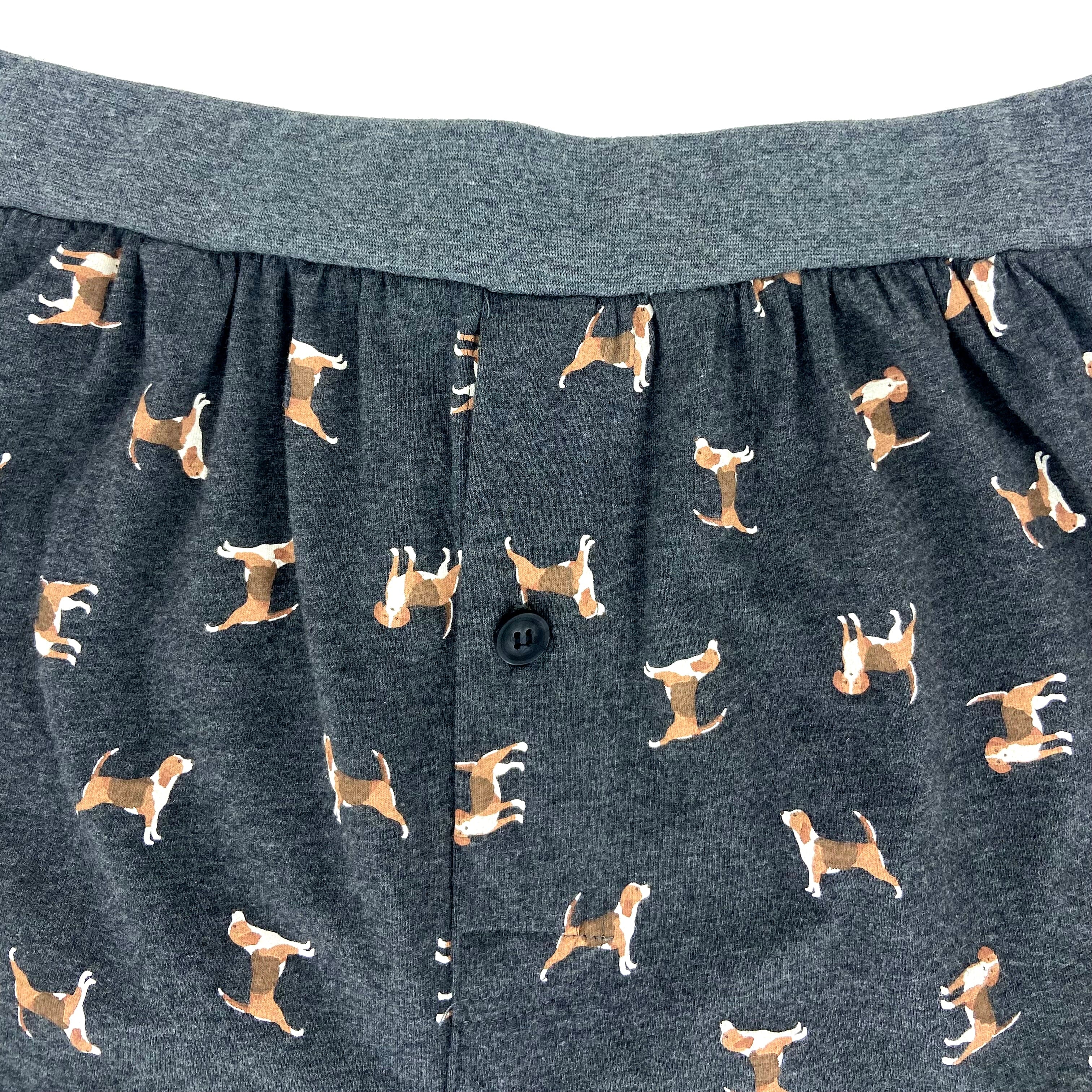 Men's Beagle Puppy Dog All Over Print Knit Boxer Pajama Shorts in Grey