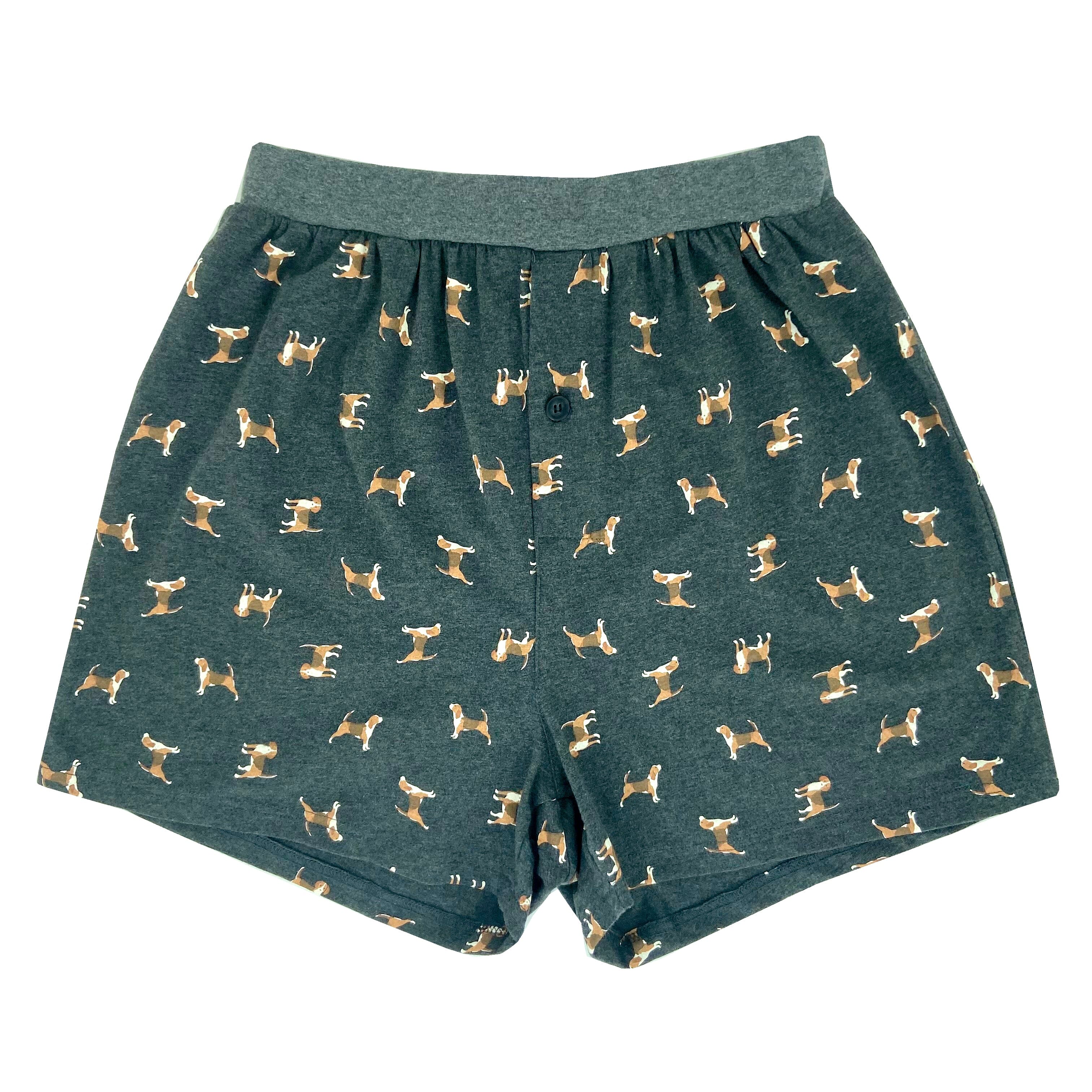 Men's Beagle Puppy Dog All Over Print Knit Boxer Pajama Shorts in Grey