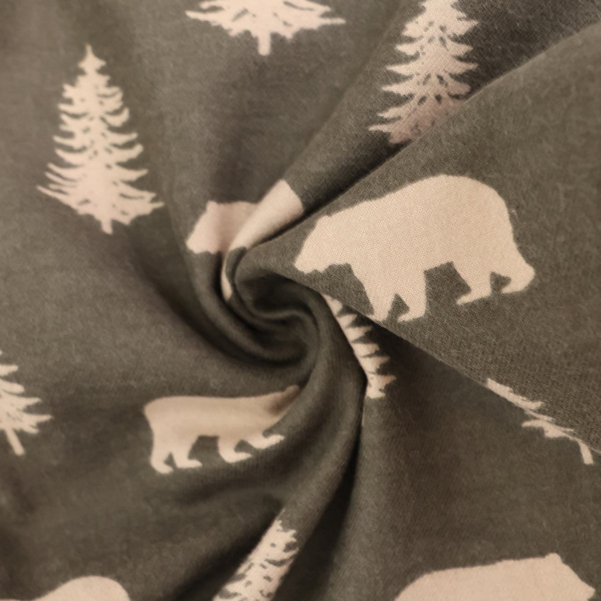 Men's Dark Green Bear Novelty Print Lightweight Cotton Pajama Bottoms