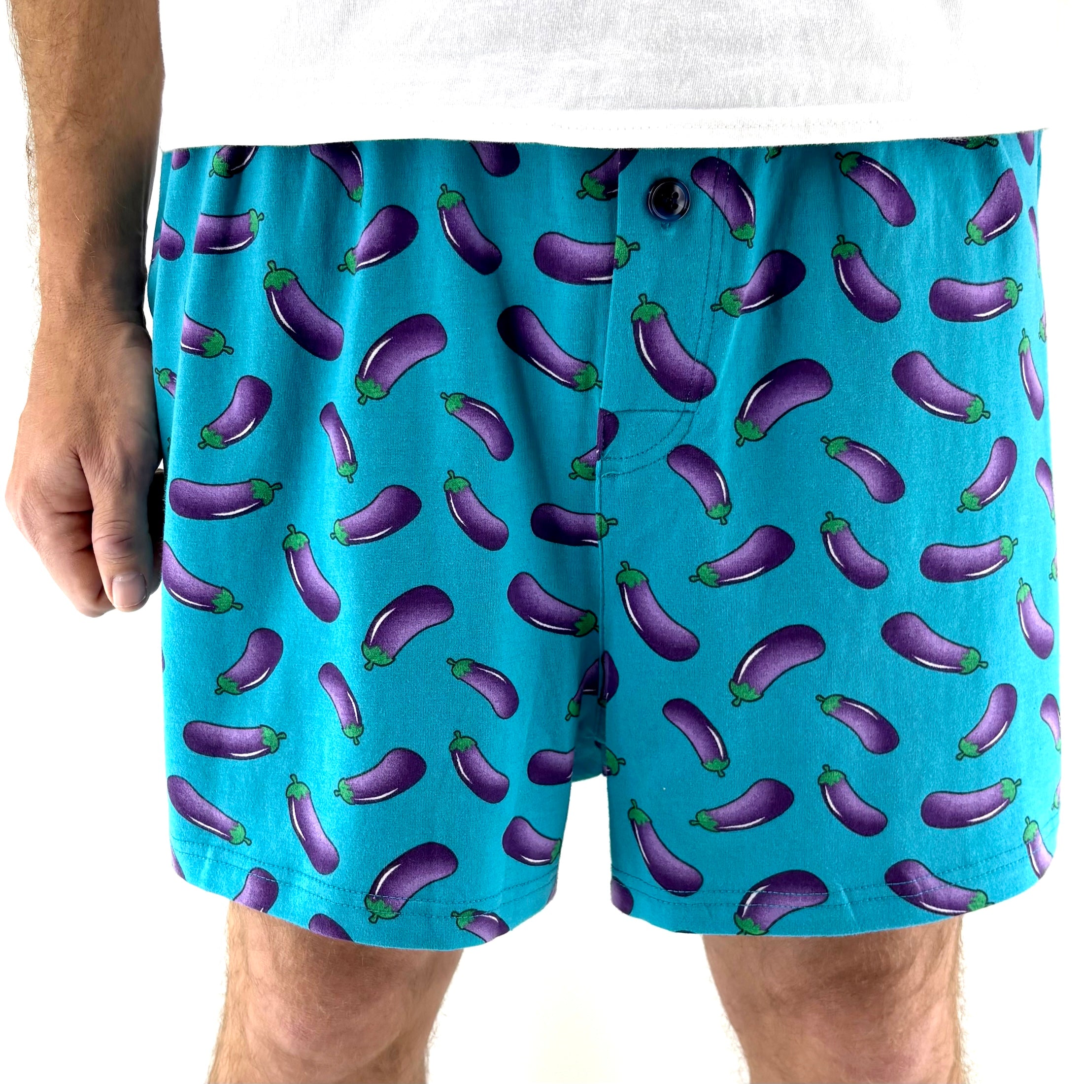 Men's Funny Novelty Print Eggplant Aubergine Patterned Pajama Shorts