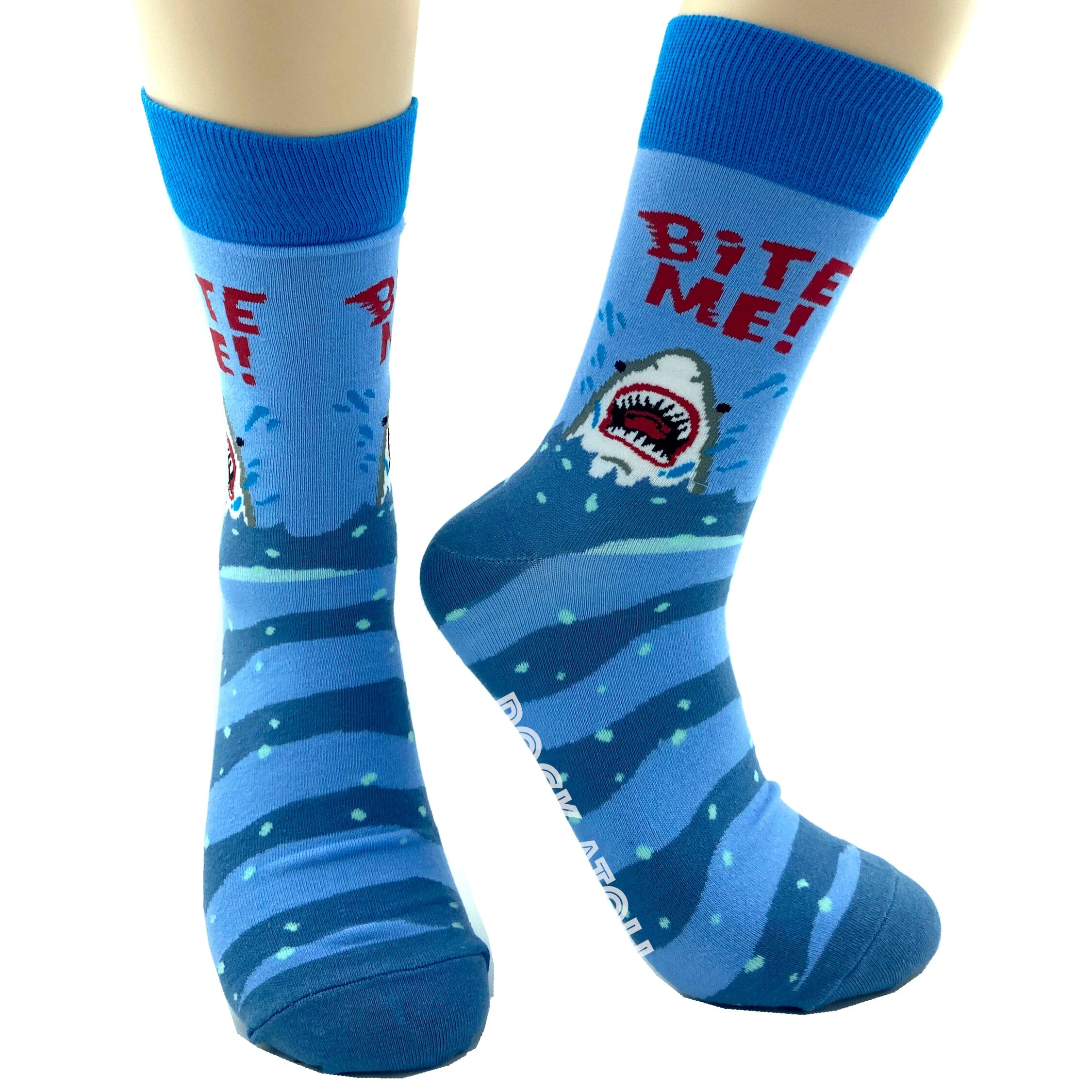 Classic Jaws Inspired Shark Patterned Novelty Crew Socks in Bright Blue