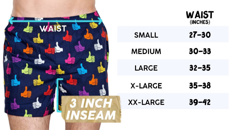 ROCK ATOLL Size Chart for Woven Boxer Shorts