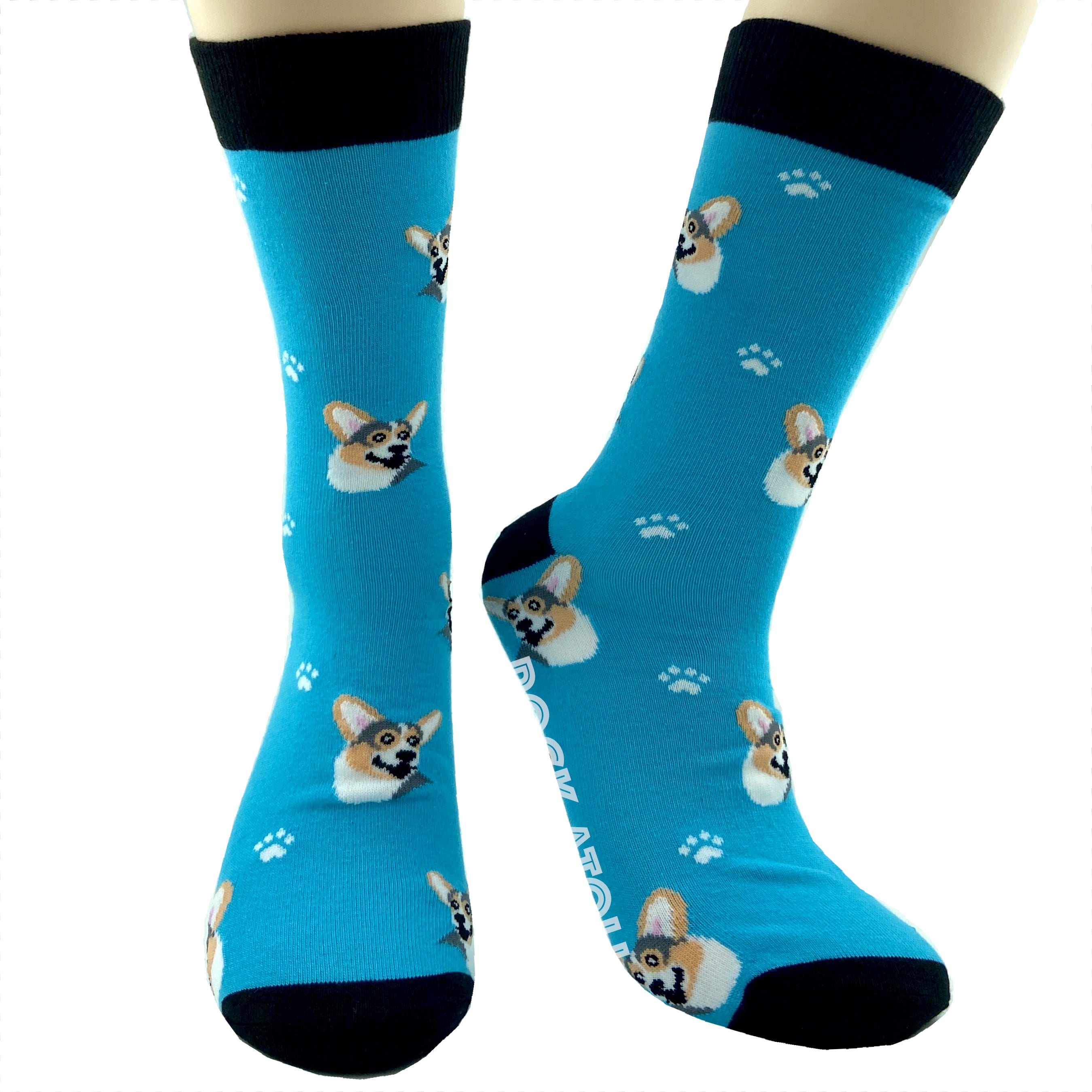 Bright Blue Adorable Corgi Puppy All Over Print Dog Lover Novelty Socks