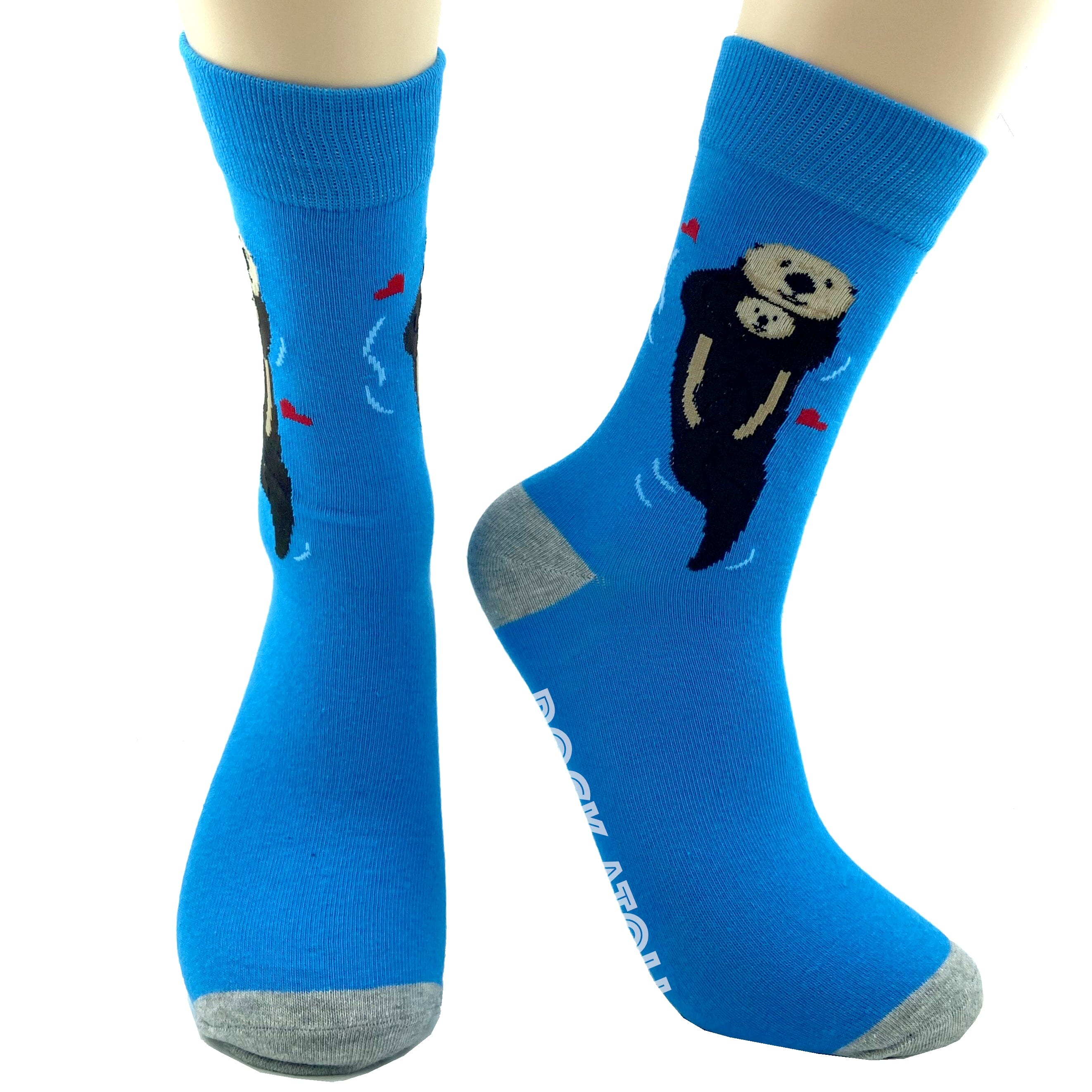 Bright Blue Fun Unisex Hugging Sea Otters Animal Lovers Novelty Socks