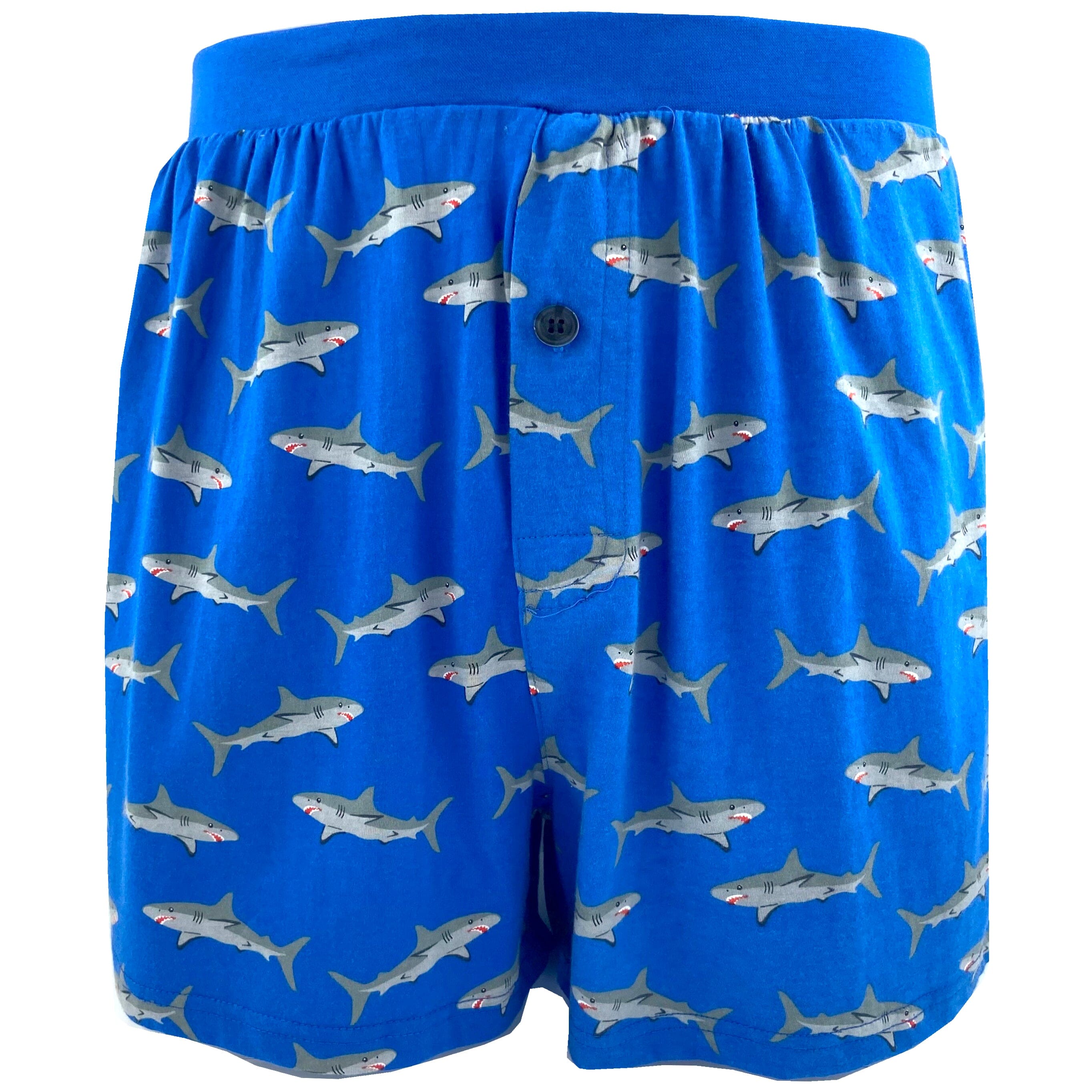 Men's Bright Blue Shark All Over Print Cotton Knit Pajama Sleep Shorts