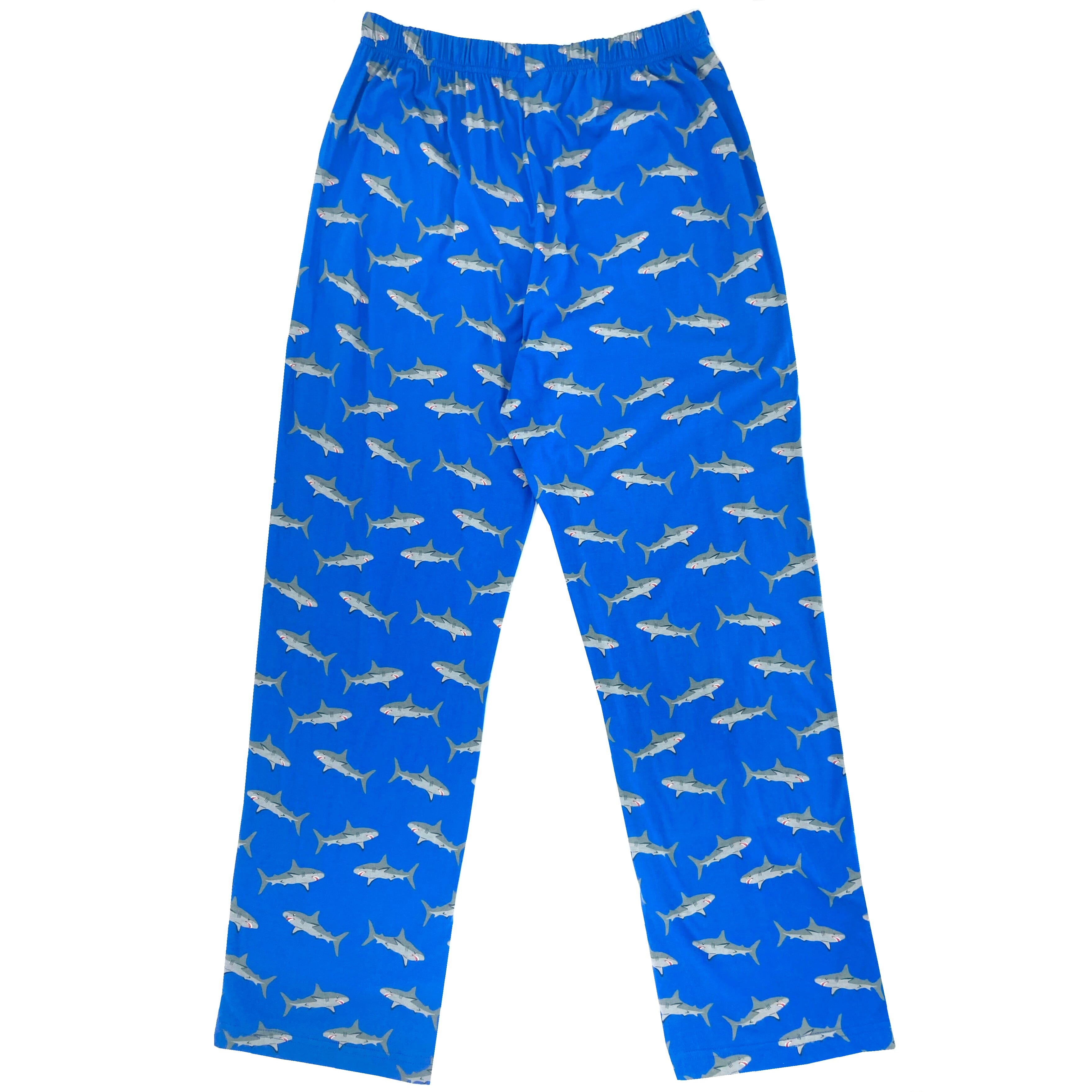 Men's Shark All Over Print Soft Cotton Knit Long Pajama Pant Bottoms