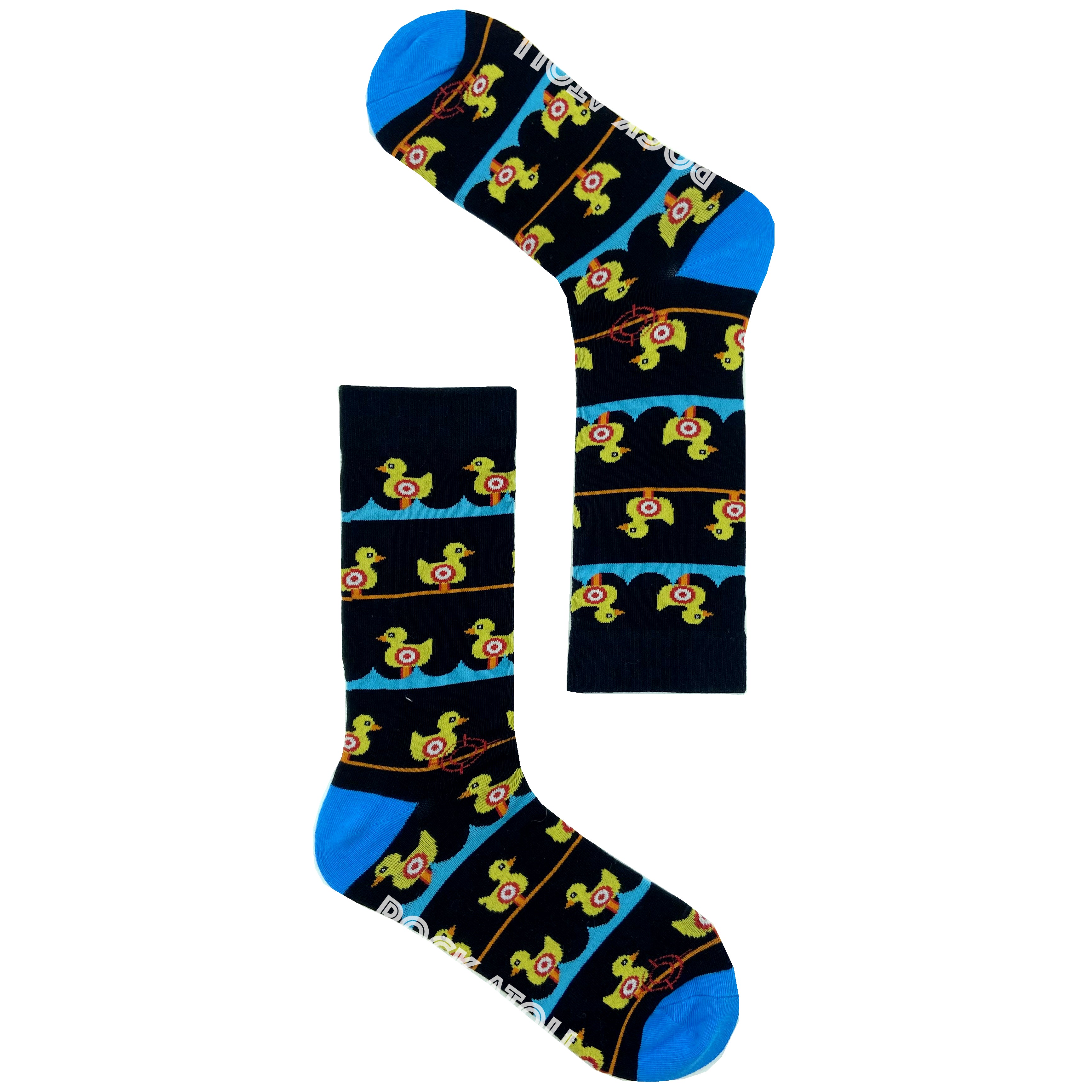 Black Unisex Yellow Duck Target Practice Patterned Novelty Crew Socks