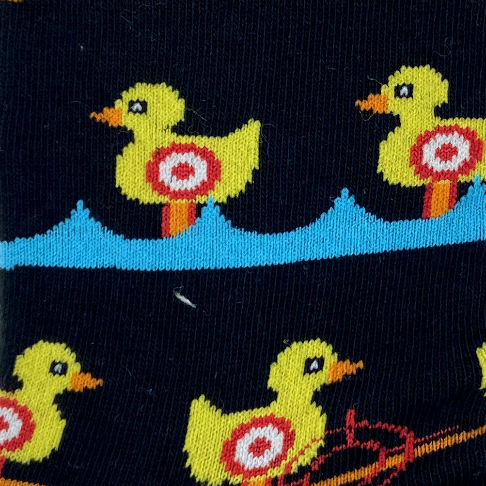 Black Unisex Yellow Duck Target Practice Patterned Novelty Crew Socks