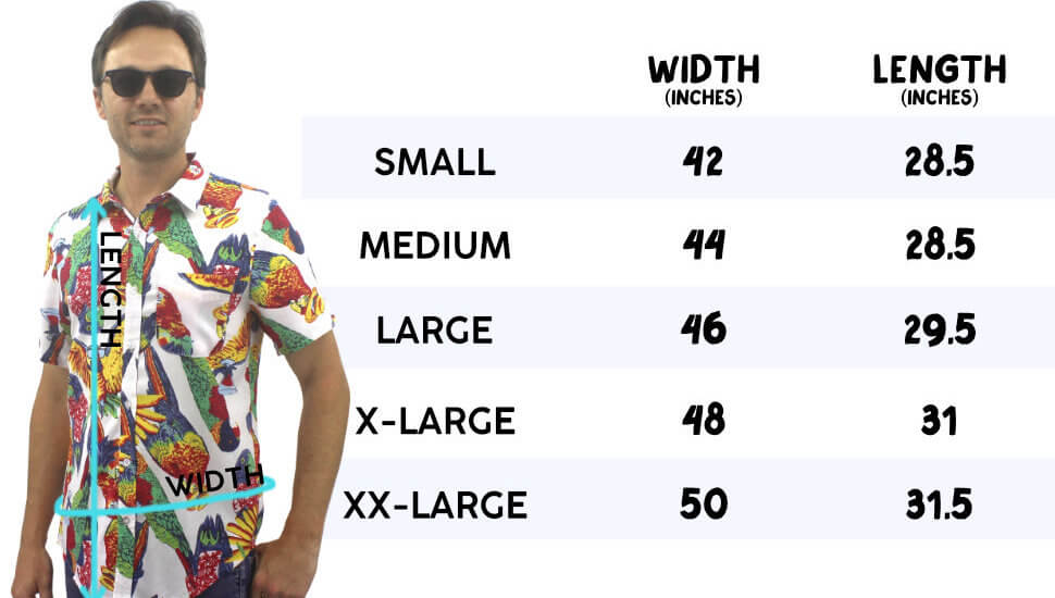 ROCK ATOLL Size Chart for Men's Button-Up Aloha Shirts