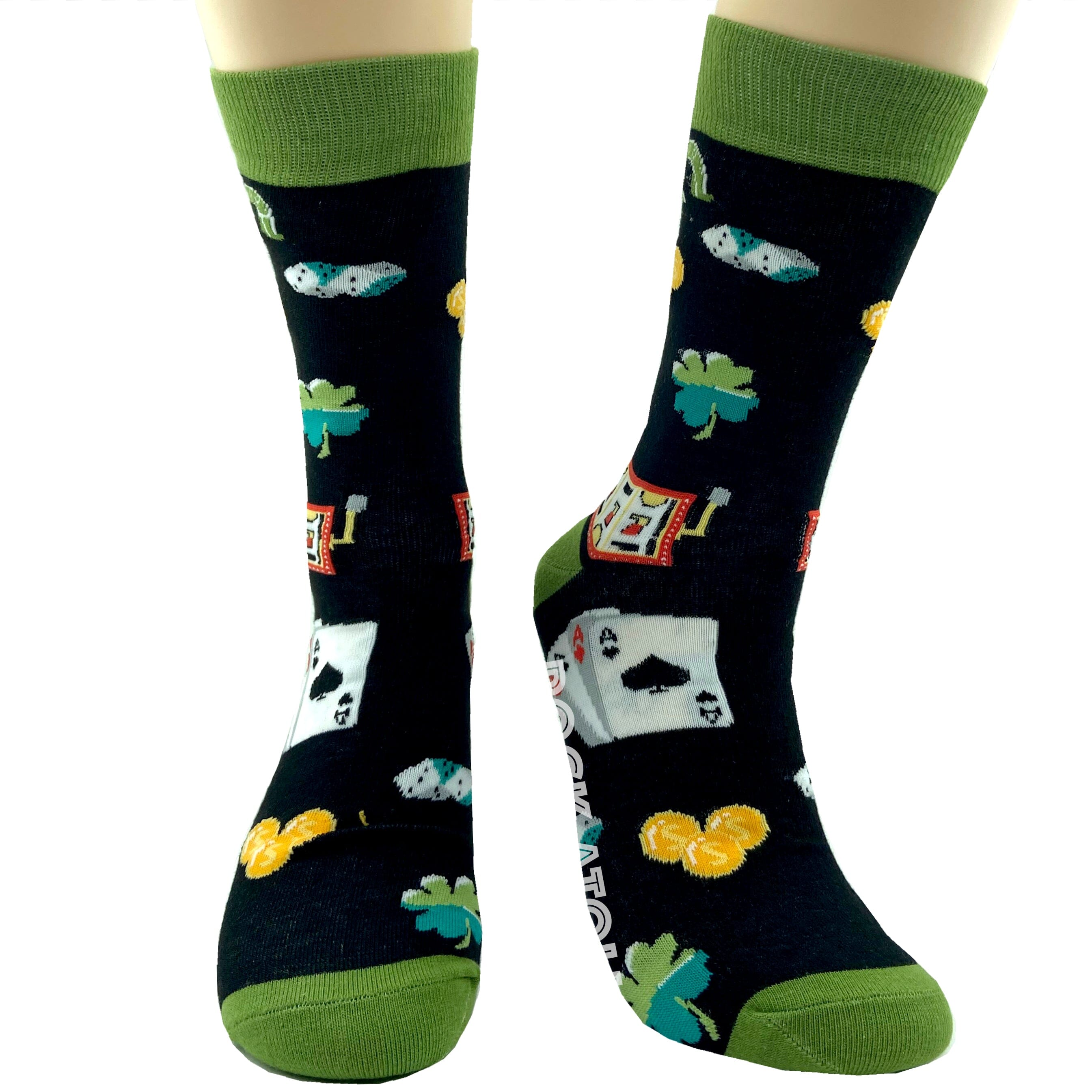 Unisex Gambling Casino Themed Lucky Four Leaf Clover Novelty Socks