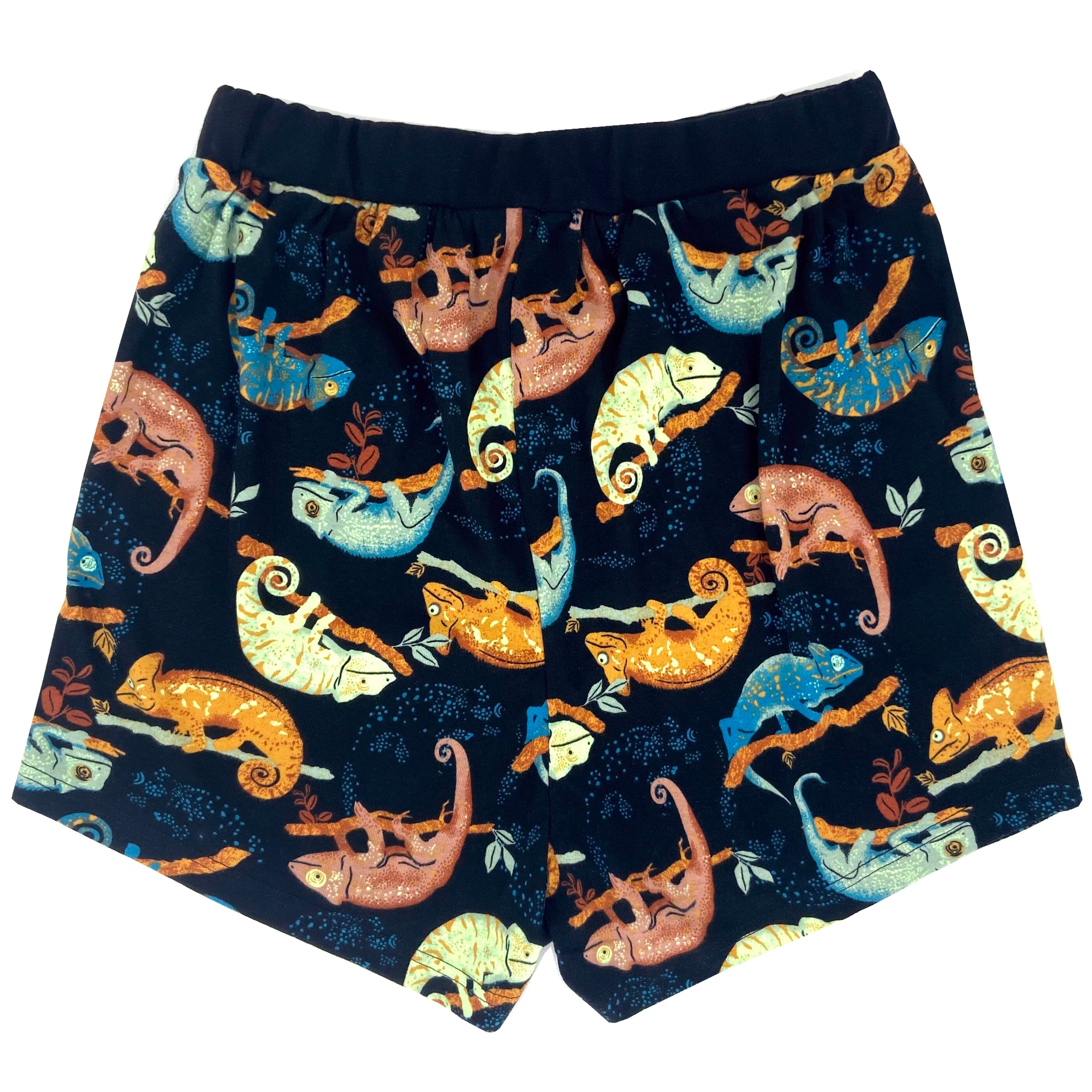 Men's Black Iguana Chameleon Patterned Cotton Knit Boxer Pajama Shorts