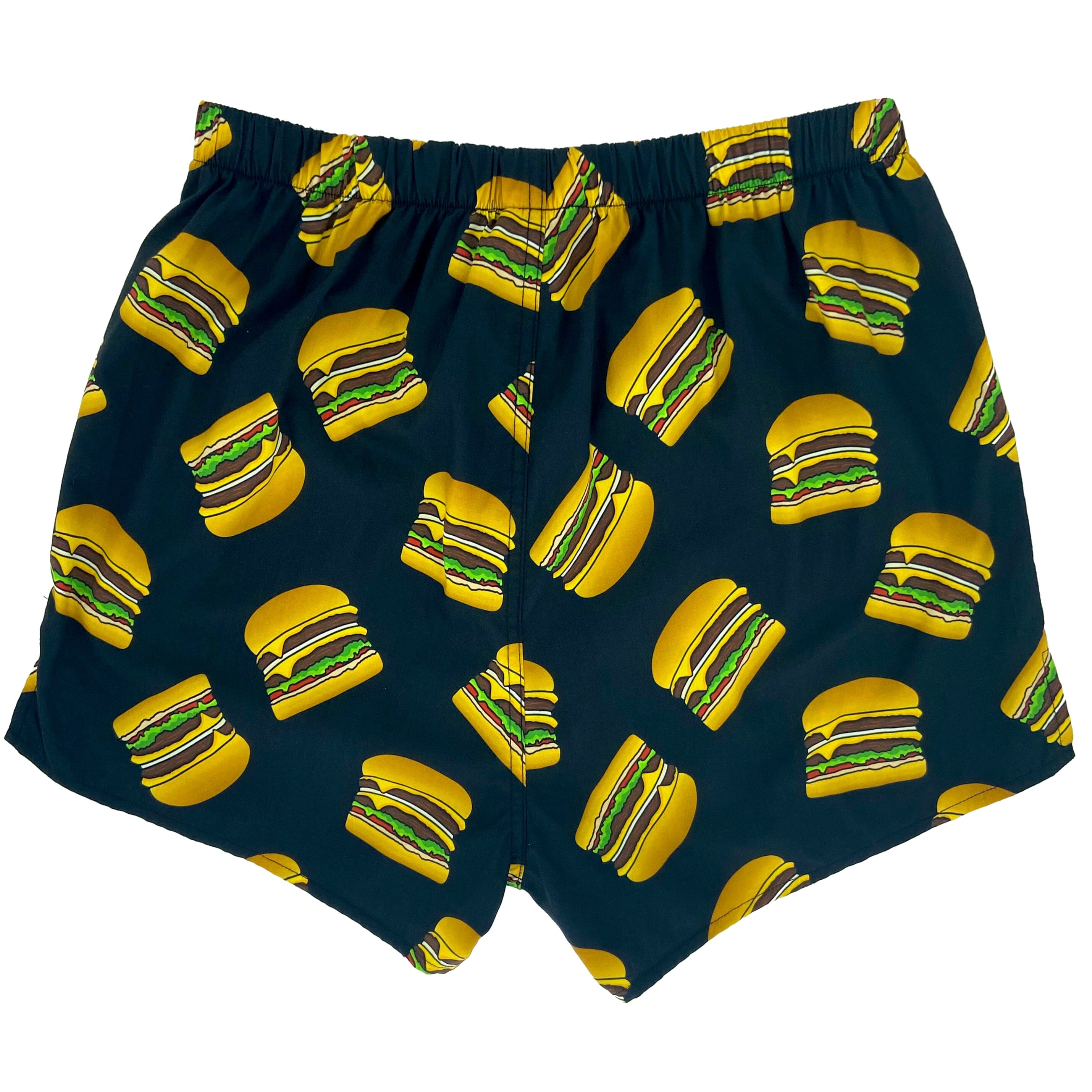 Men's Food Themed Cheeseburger Bun Patterned Cotton Boxer Shorts