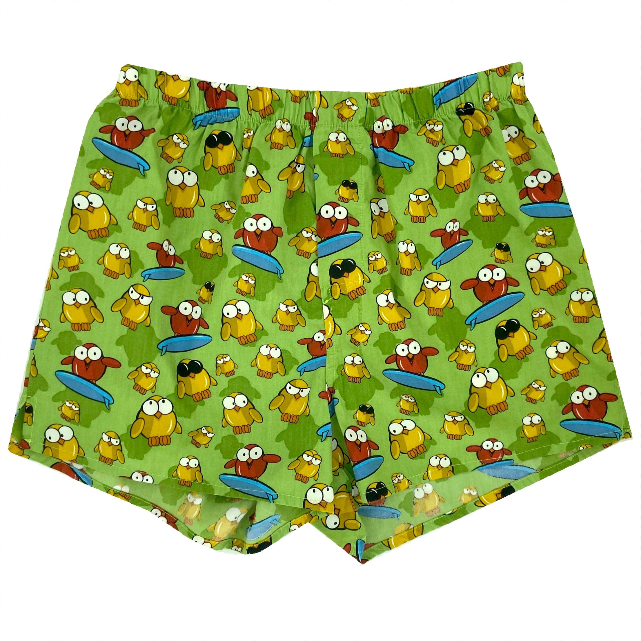 Colorful Bright Green Cartoon Baby Chicks Bird Patterned Boxer Shorts