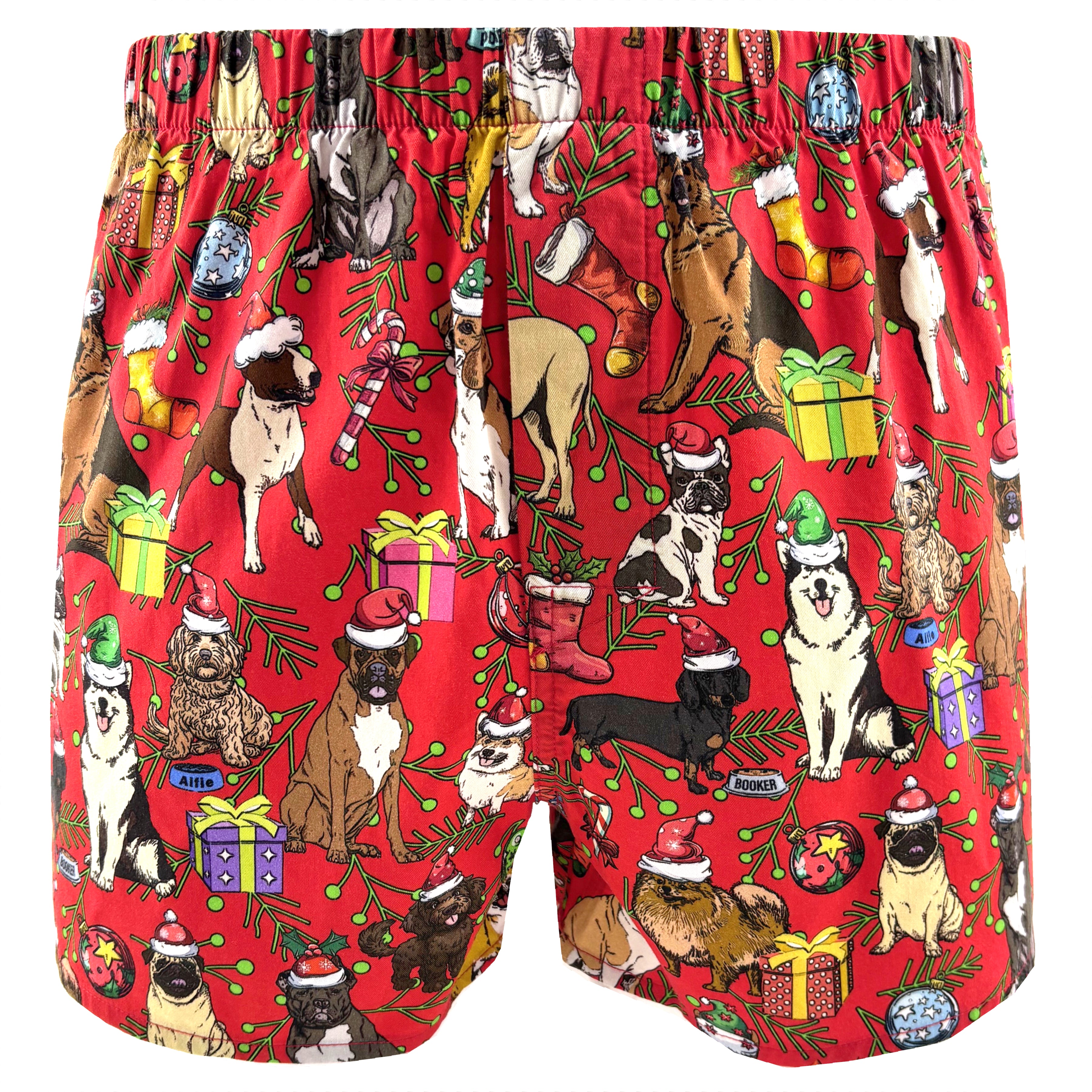 Christmas Themed Boxers For Men. Dogs in Santa Hats Print Boxer Shorts