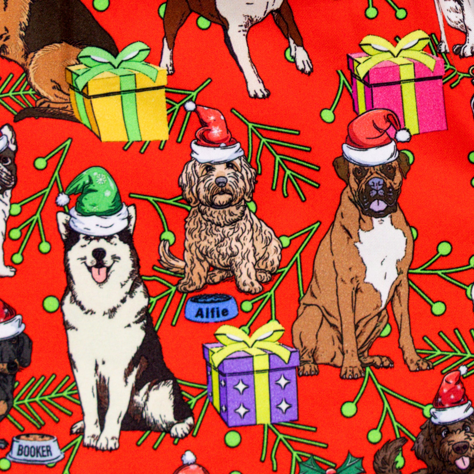 Christmas Themed Boxers For Men. Dogs in Santa Hats Print Boxer Shorts