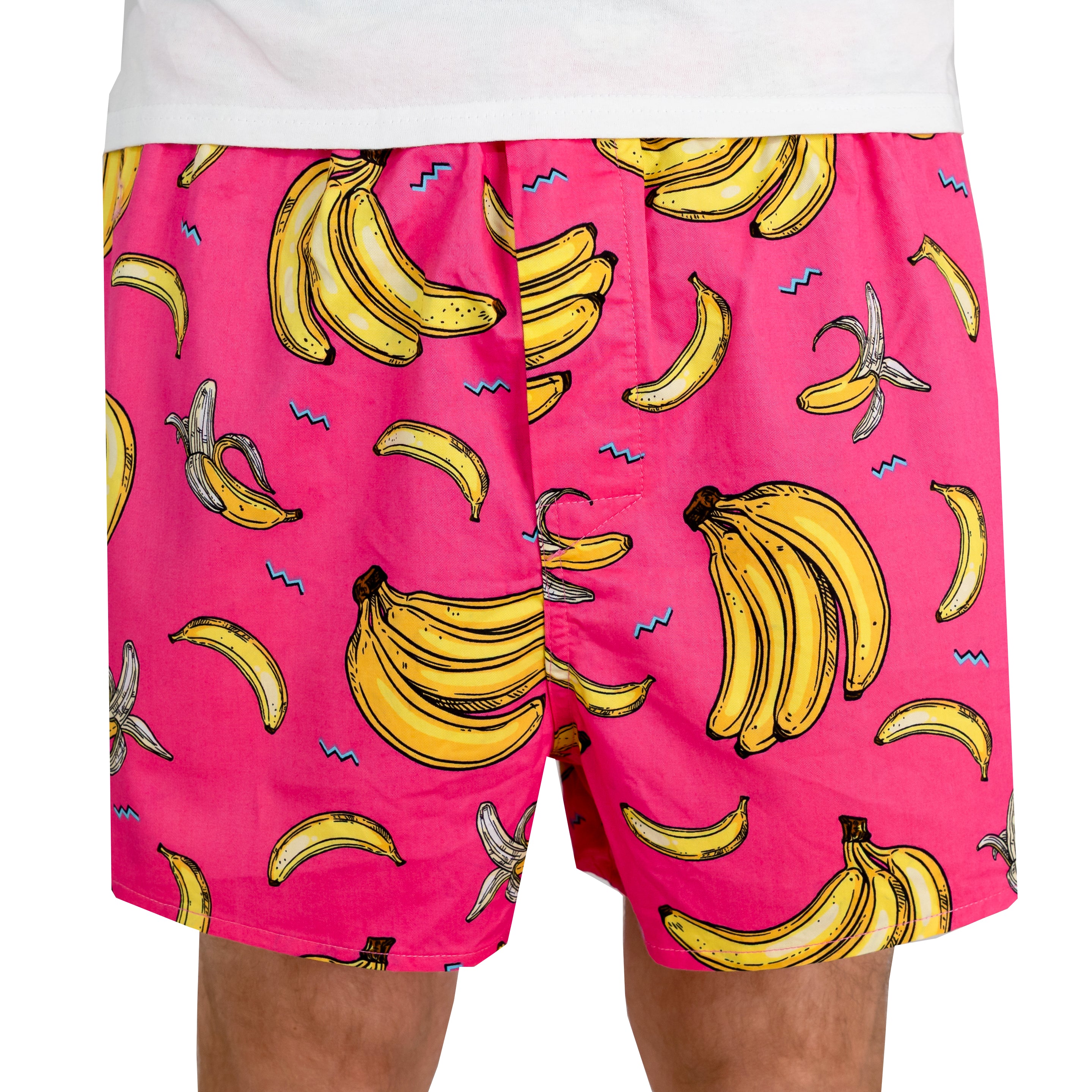 Men's Tropical Food Themed Banana All Over Print Boxer Shorts in Bright Pink