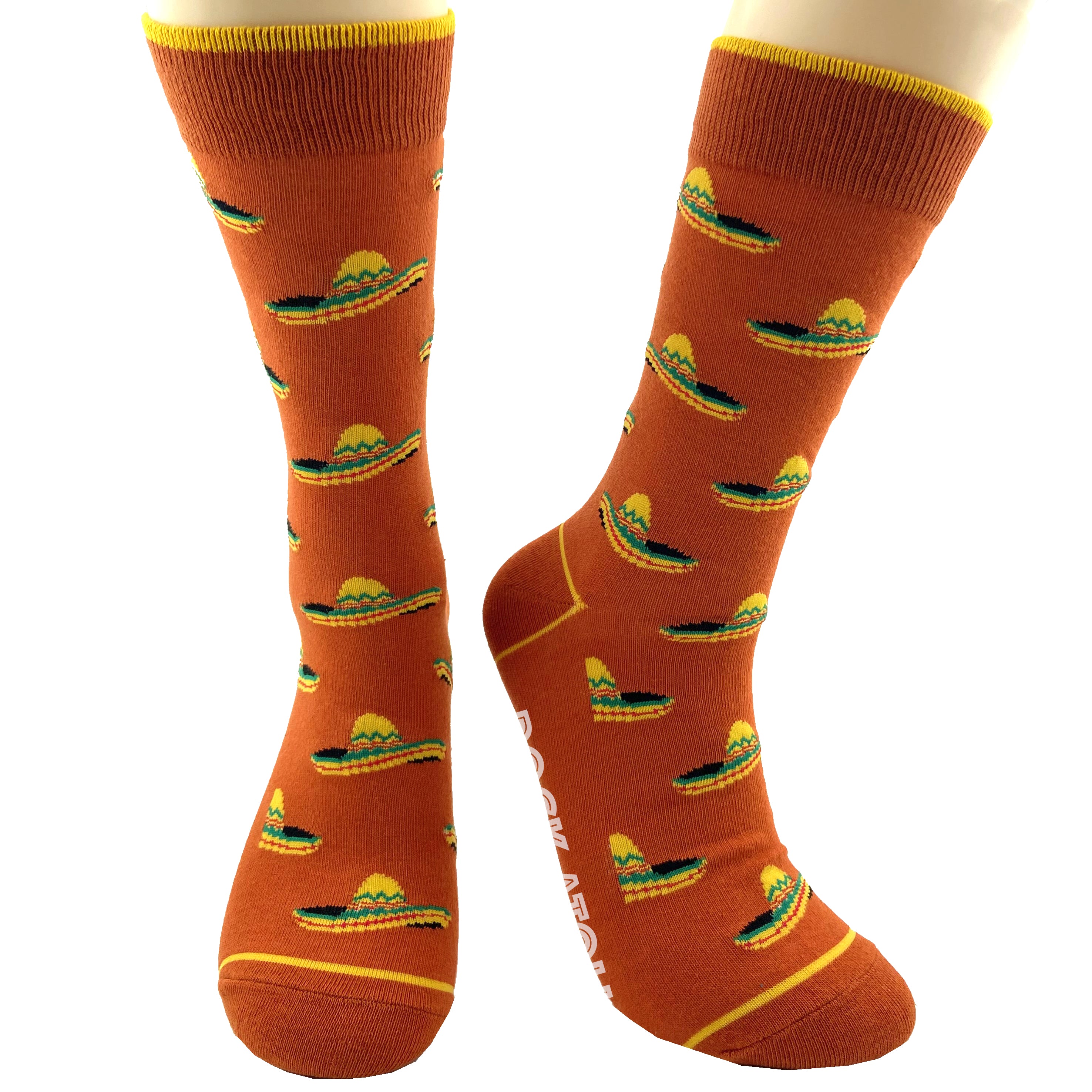 Brown Unisex Mexican Sombrero Hat Patterned Soft Novelty Dress Socks