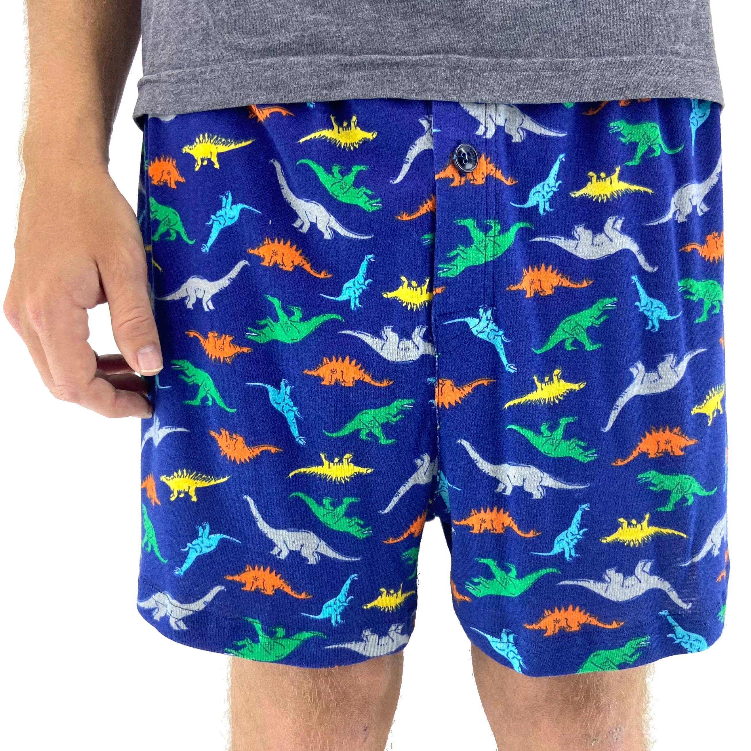 Men's Soft Comfy Colorful Dino Jurassic Print Cotton Pajama PJ Shorts