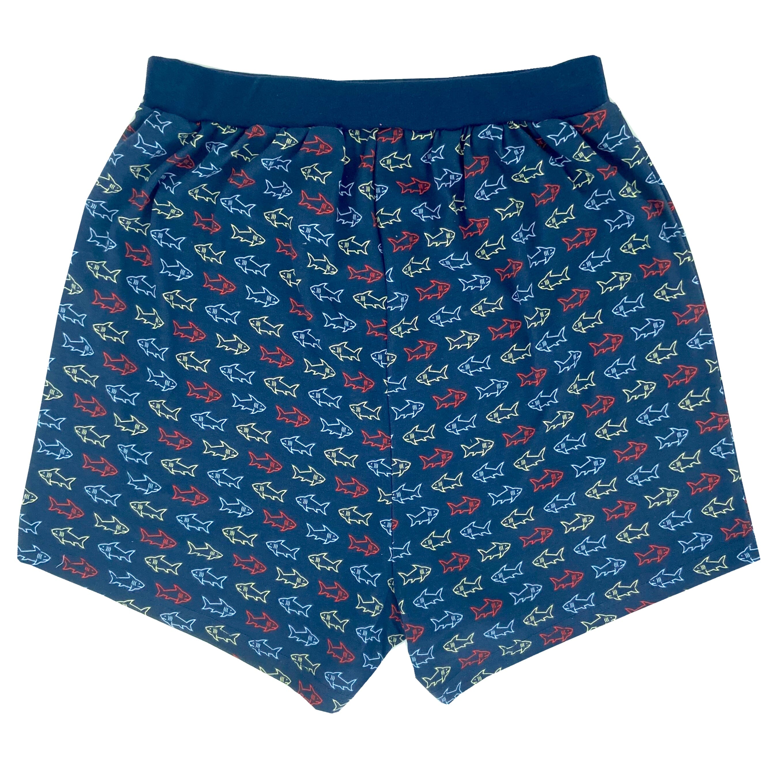 Men's Navy Blue Fish All-Over Print Cotton Knit Pajama PJ Sleep Shorts