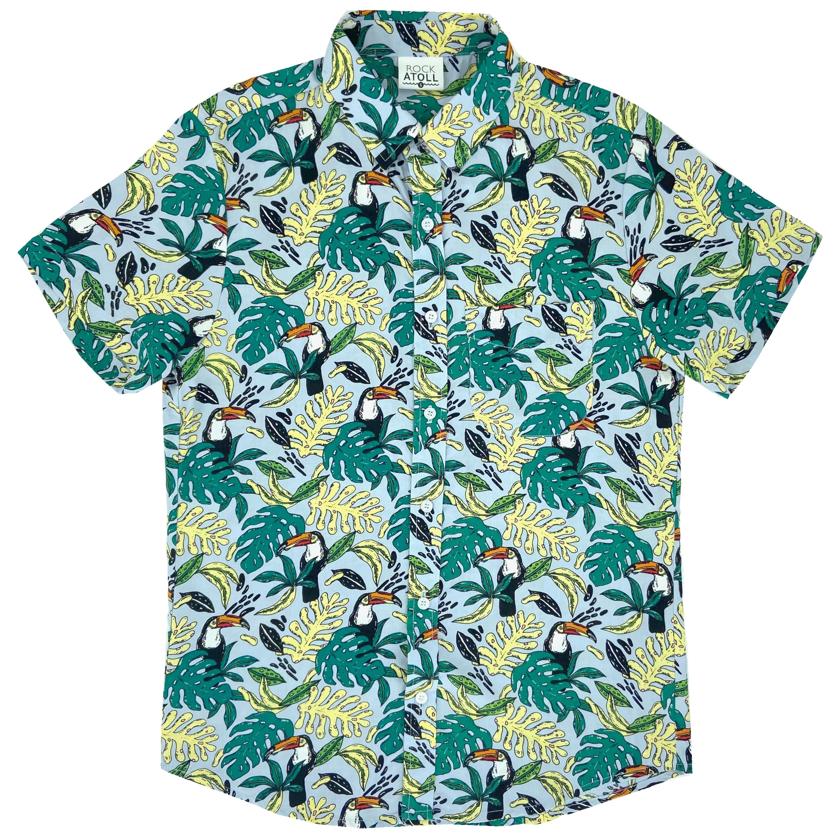 Men's Floral Leafy Toucan Bird All Over Print Aloha Hawaiian Shirt