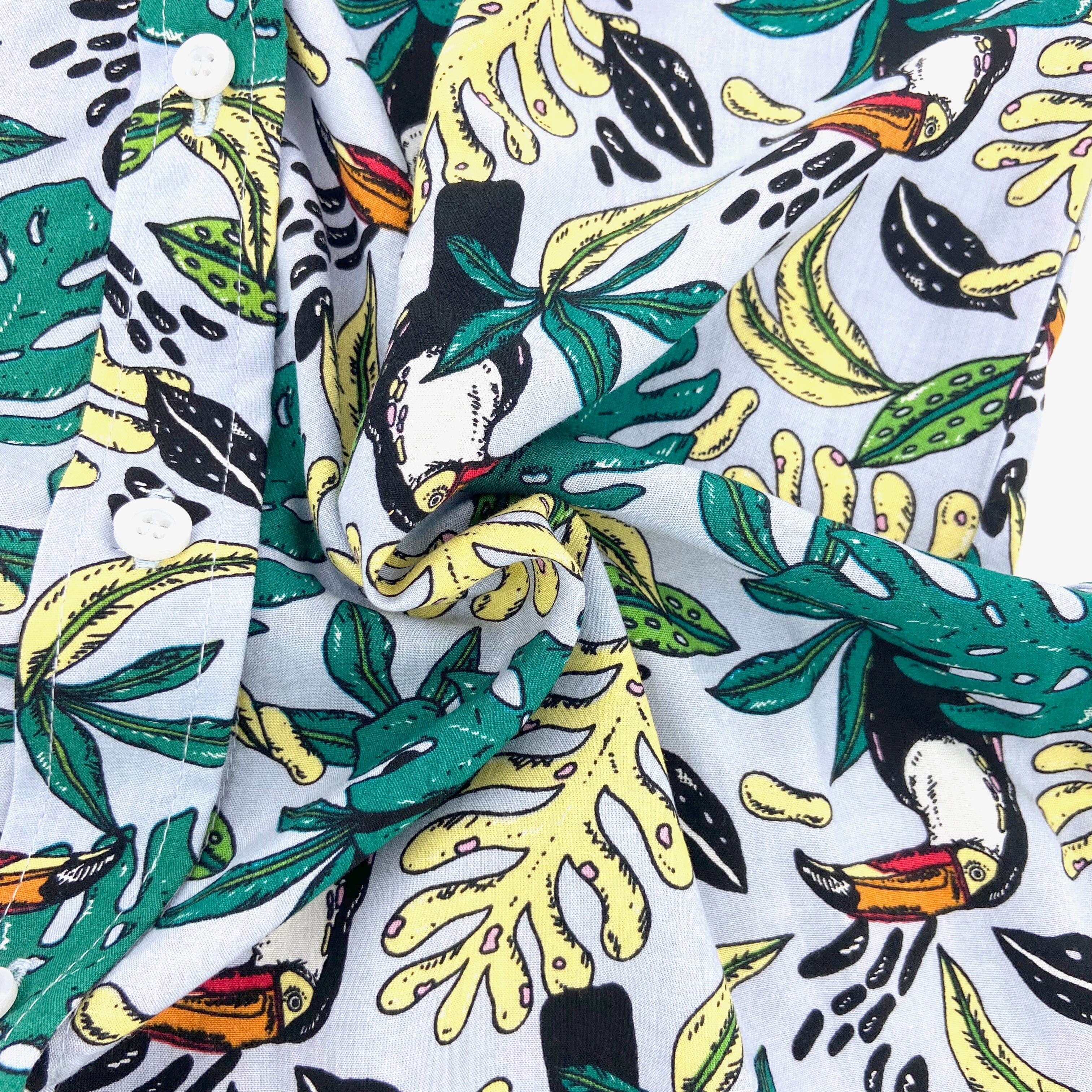 Men's Floral Leafy Toucan Bird All Over Print Aloha Hawaiian Shirt