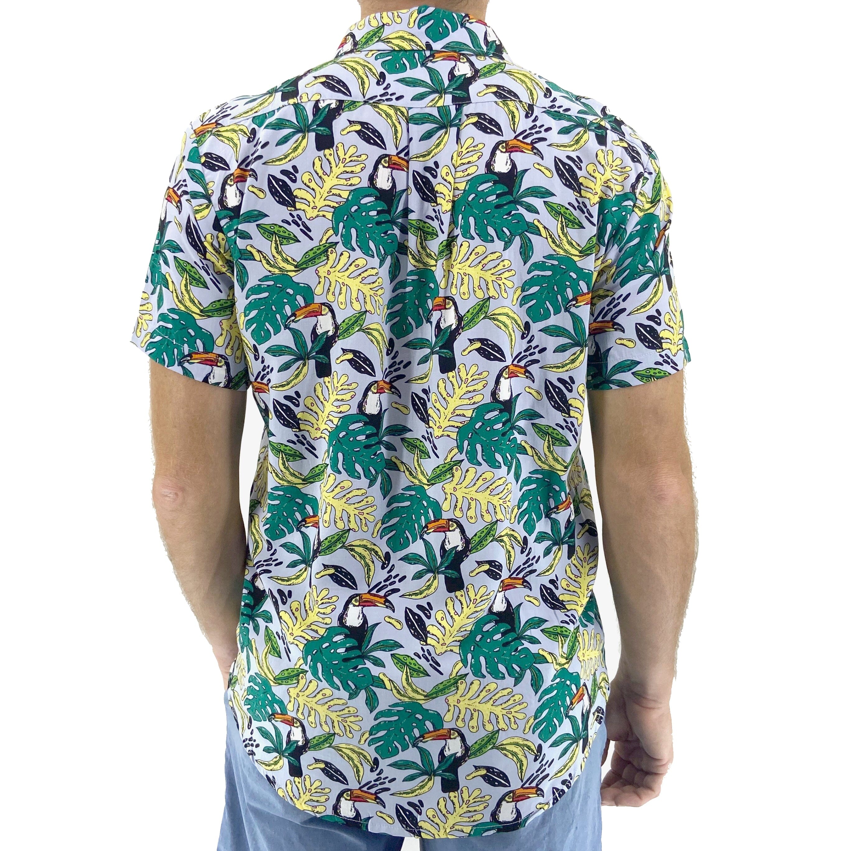 Men's Floral Leafy Toucan Bird All Over Print Aloha Hawaiian Shirt