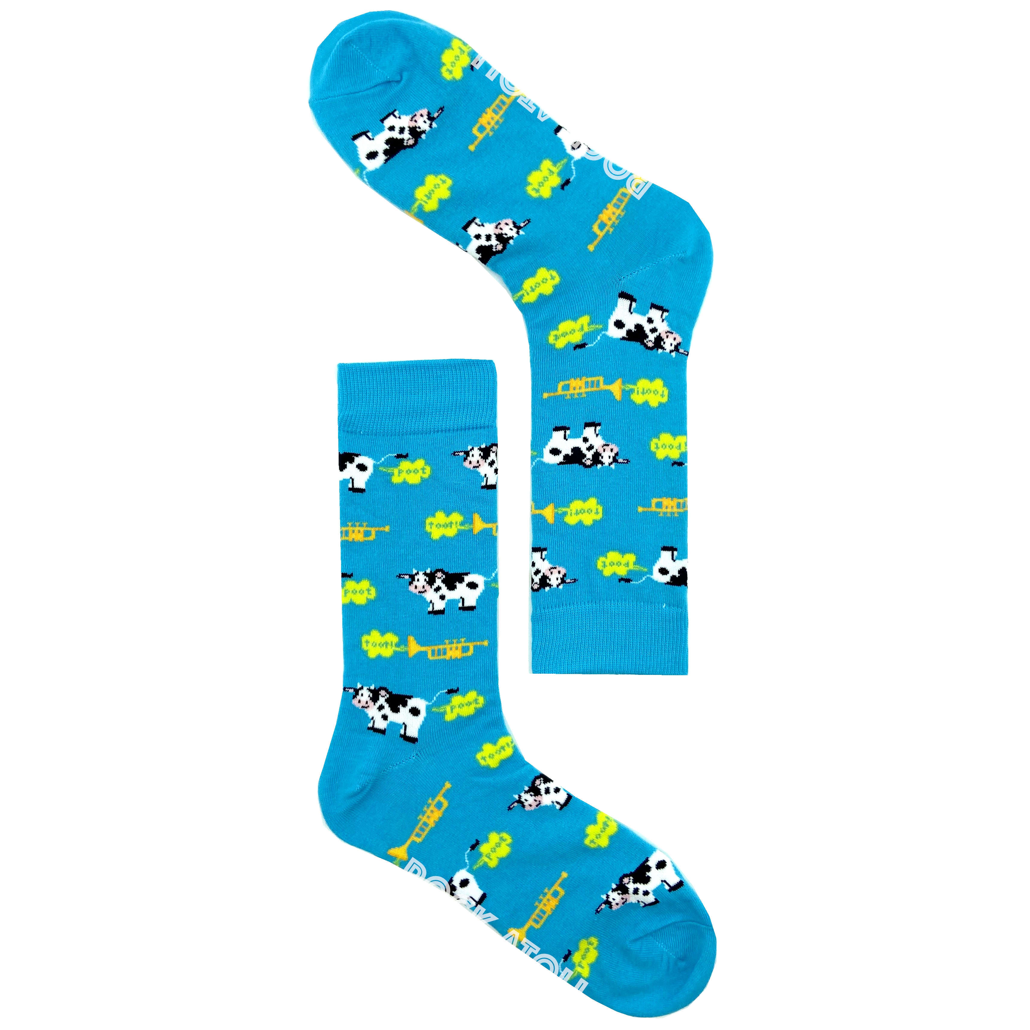 Farm Animal Themed Heifer Cow Cattle Tooting Horn Print Novelty Socks