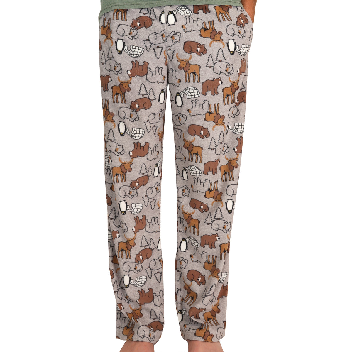 Men's Soft Fluffy Moose Bear Penguin Print Fleece Pajama Pant Bottoms