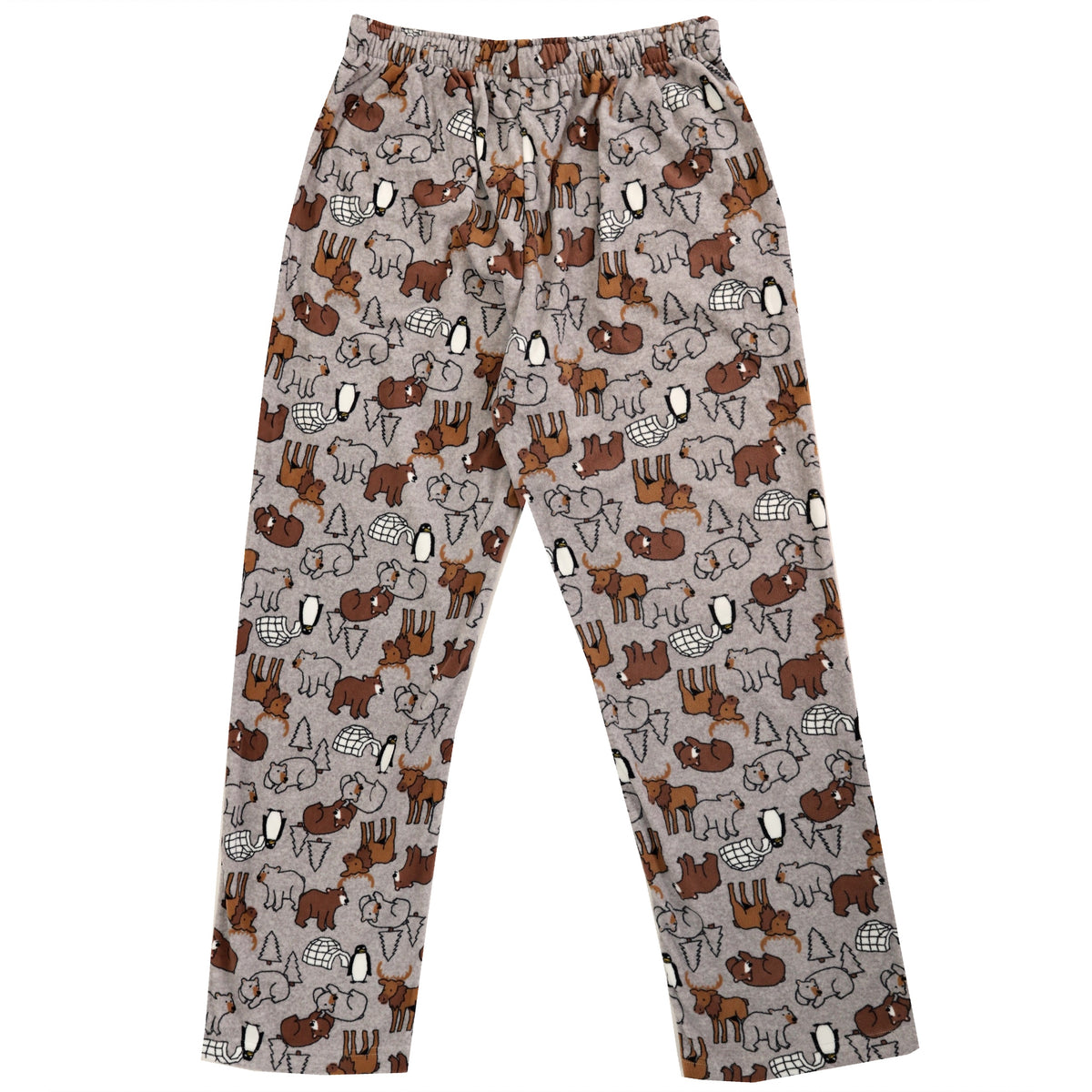 Men's Soft Fluffy Moose Bear Penguin Print Fleece Pajama Pant Bottoms