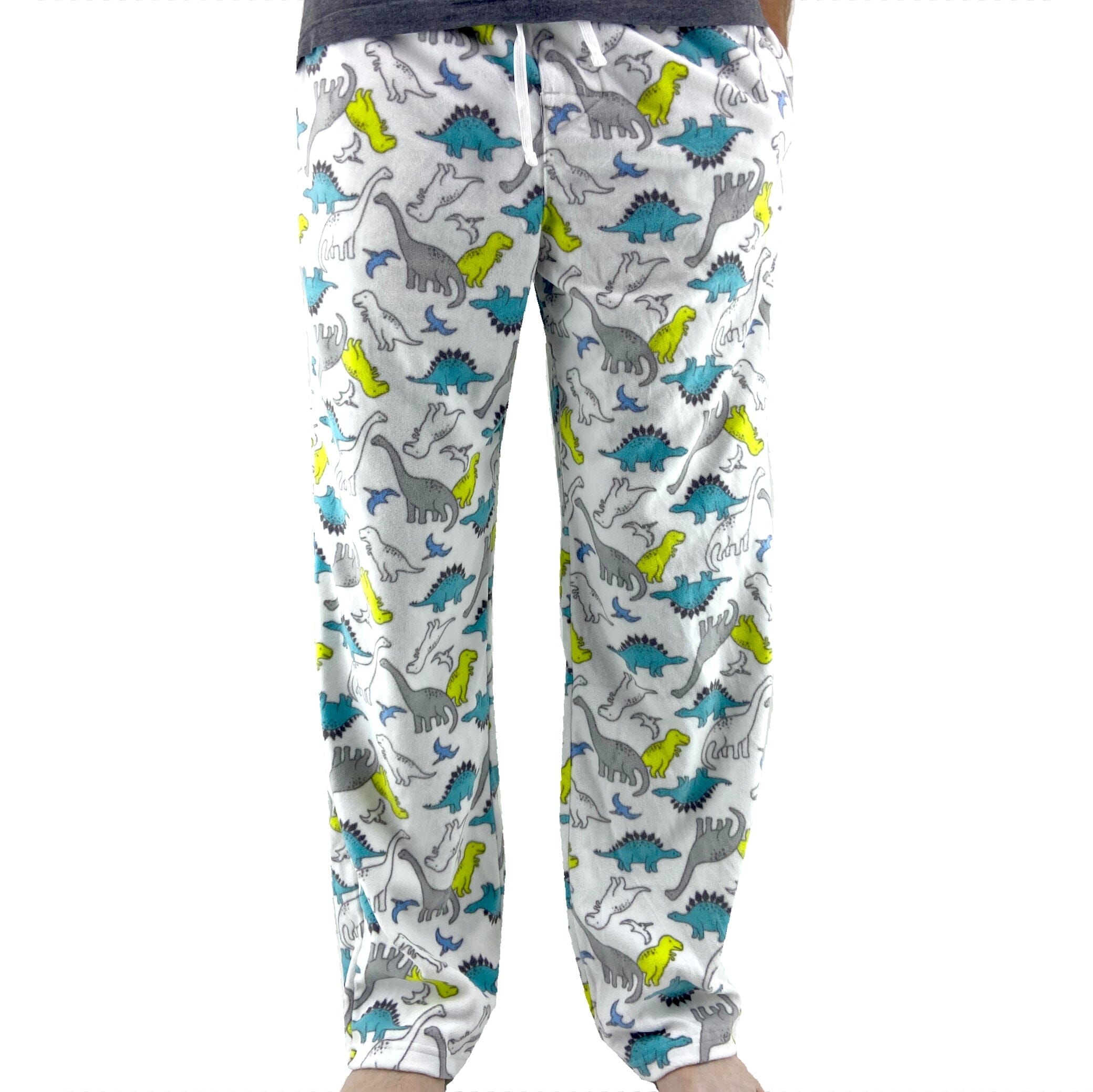 Fun Cartoon Dinosaur T-Rex Stegosaurs Print Fleece Bottoms for Adults