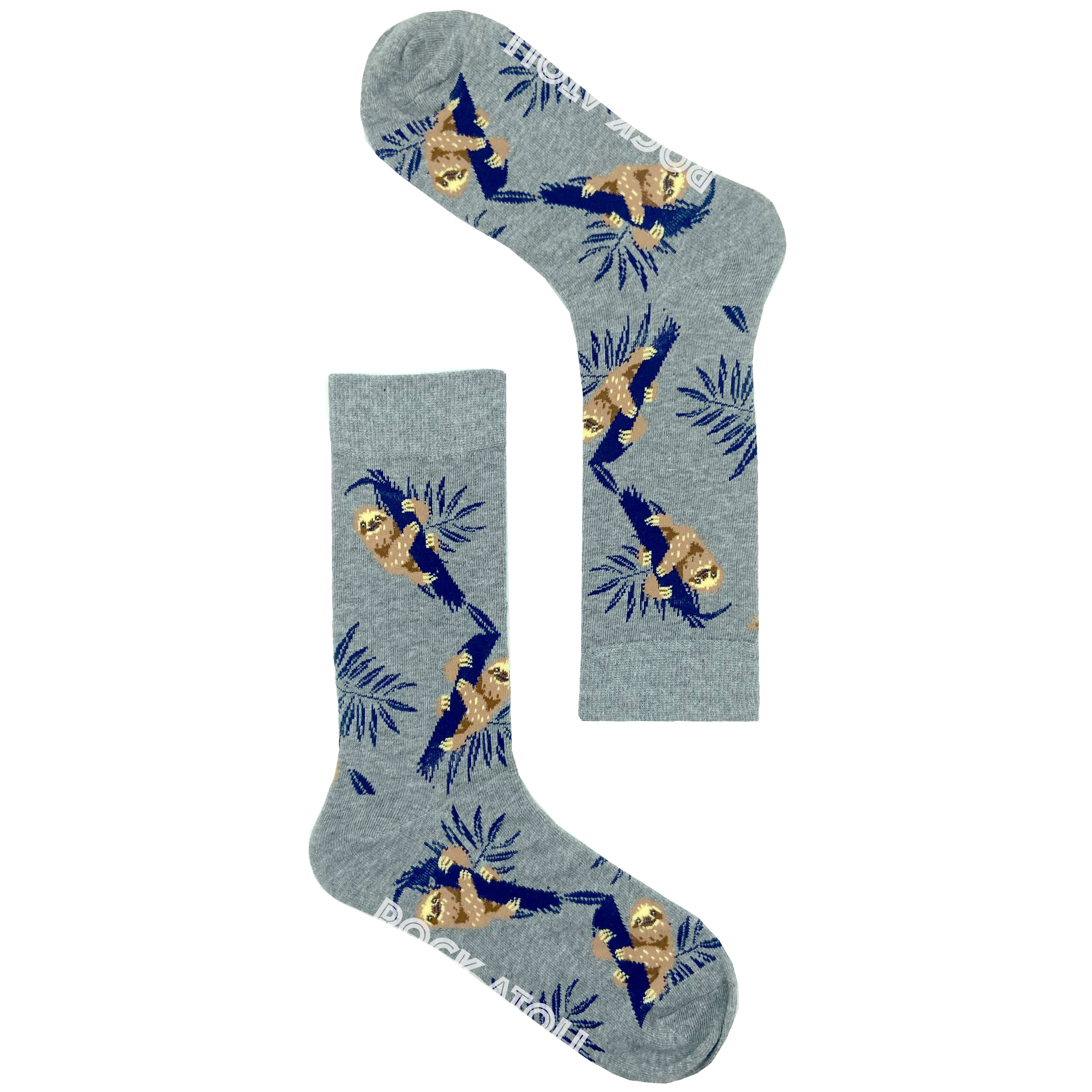 Light Grey Sleepy Sloth Patterned Cute Fun Unisex Comfy Novelty Socks