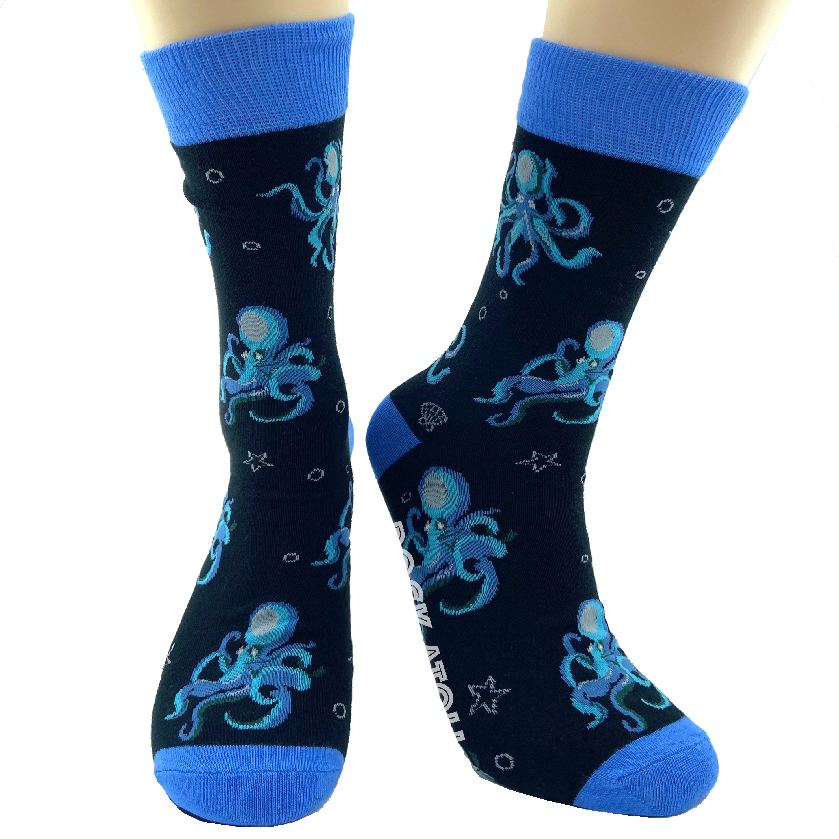 Black Sea Creatures Themed Blue Octopus Print Novelty Crew Dress Socks