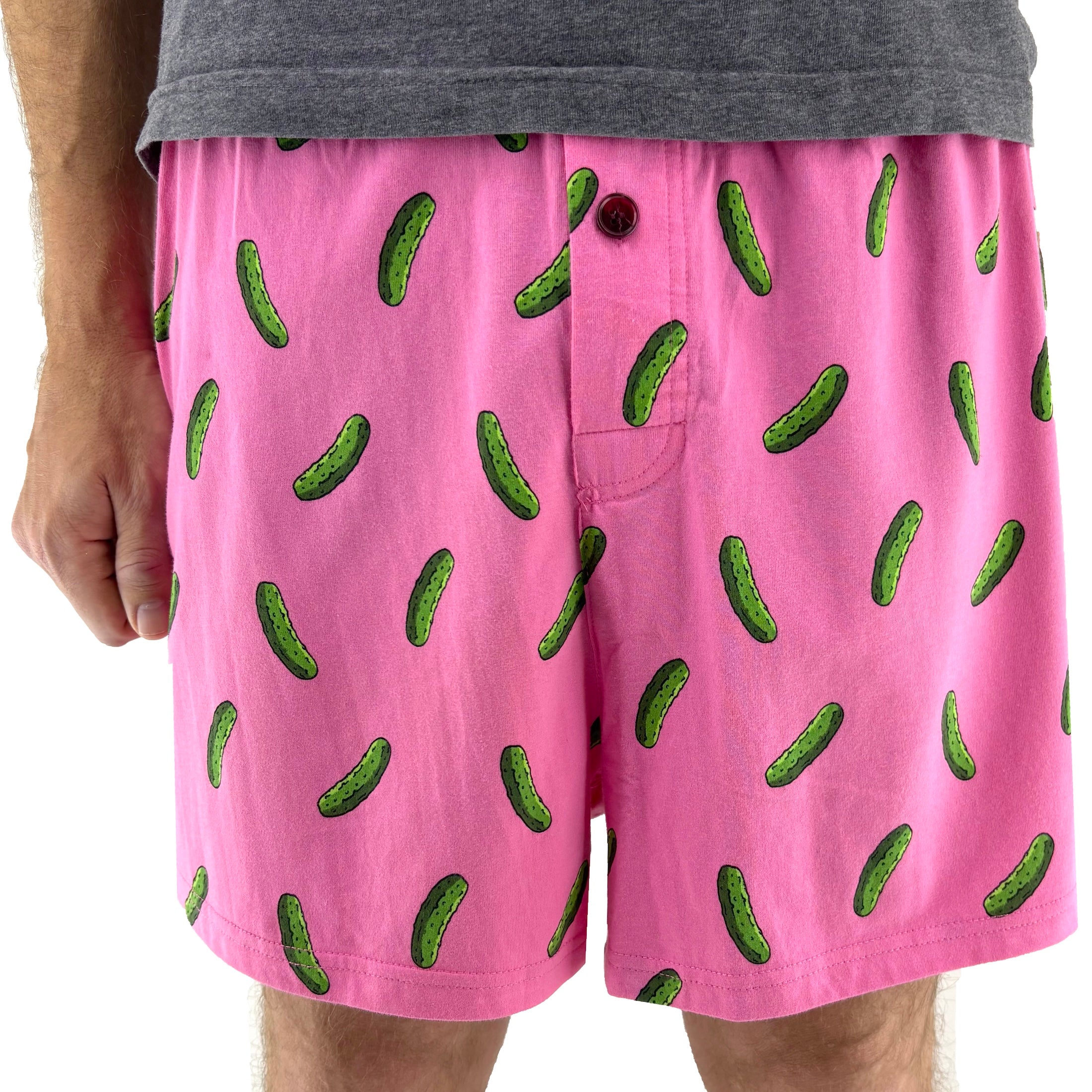 Men's Funny Novelty Print Cucumber Pickle Patterned Pajama PJ Shorts