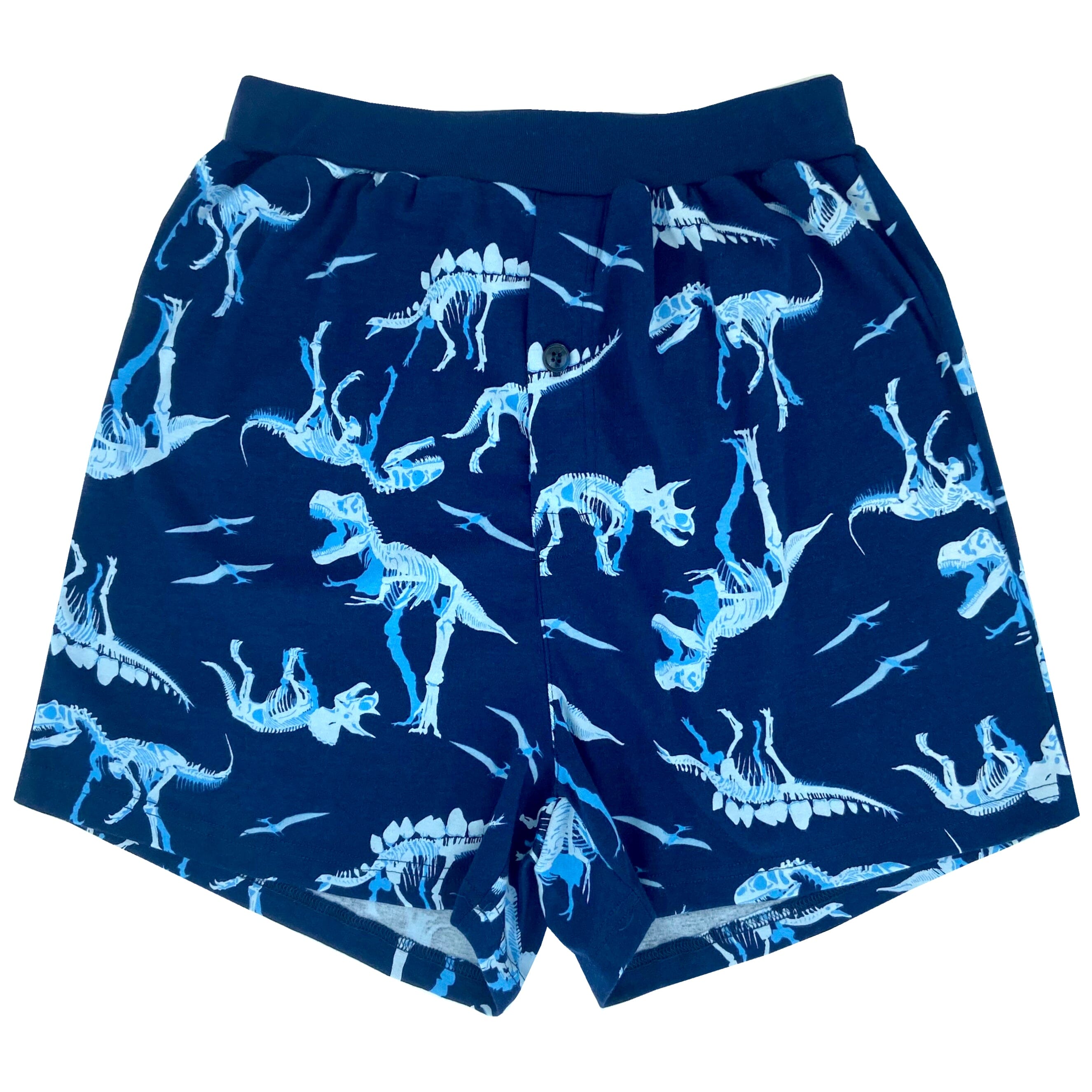 Men's Dinosaur Fossil Bones Patterned Cotton Knit Pyjama Sleep Shorts