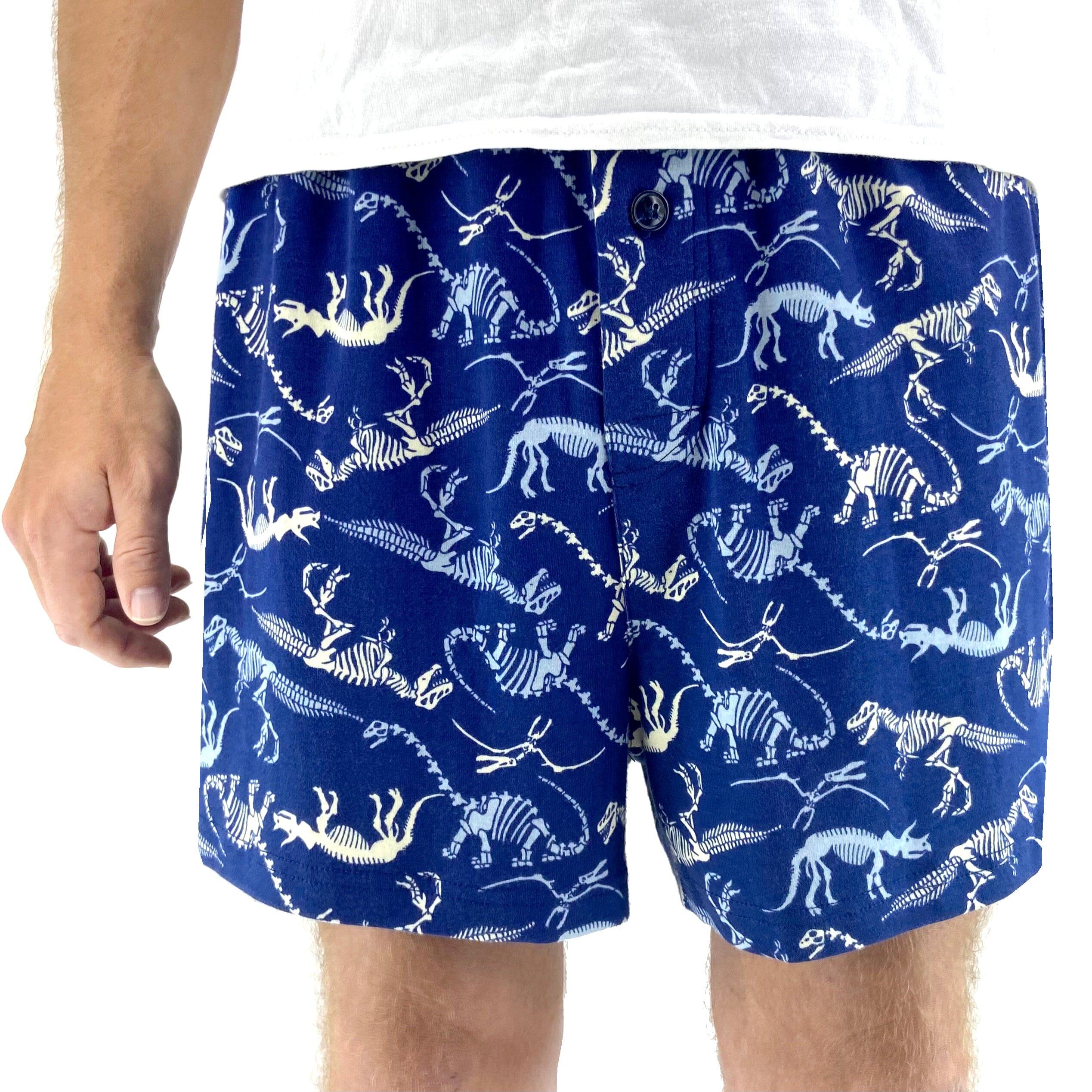 Men's Dinosaur Fossil All Over Print Cotton Knit Pyjama Sleep Shorts