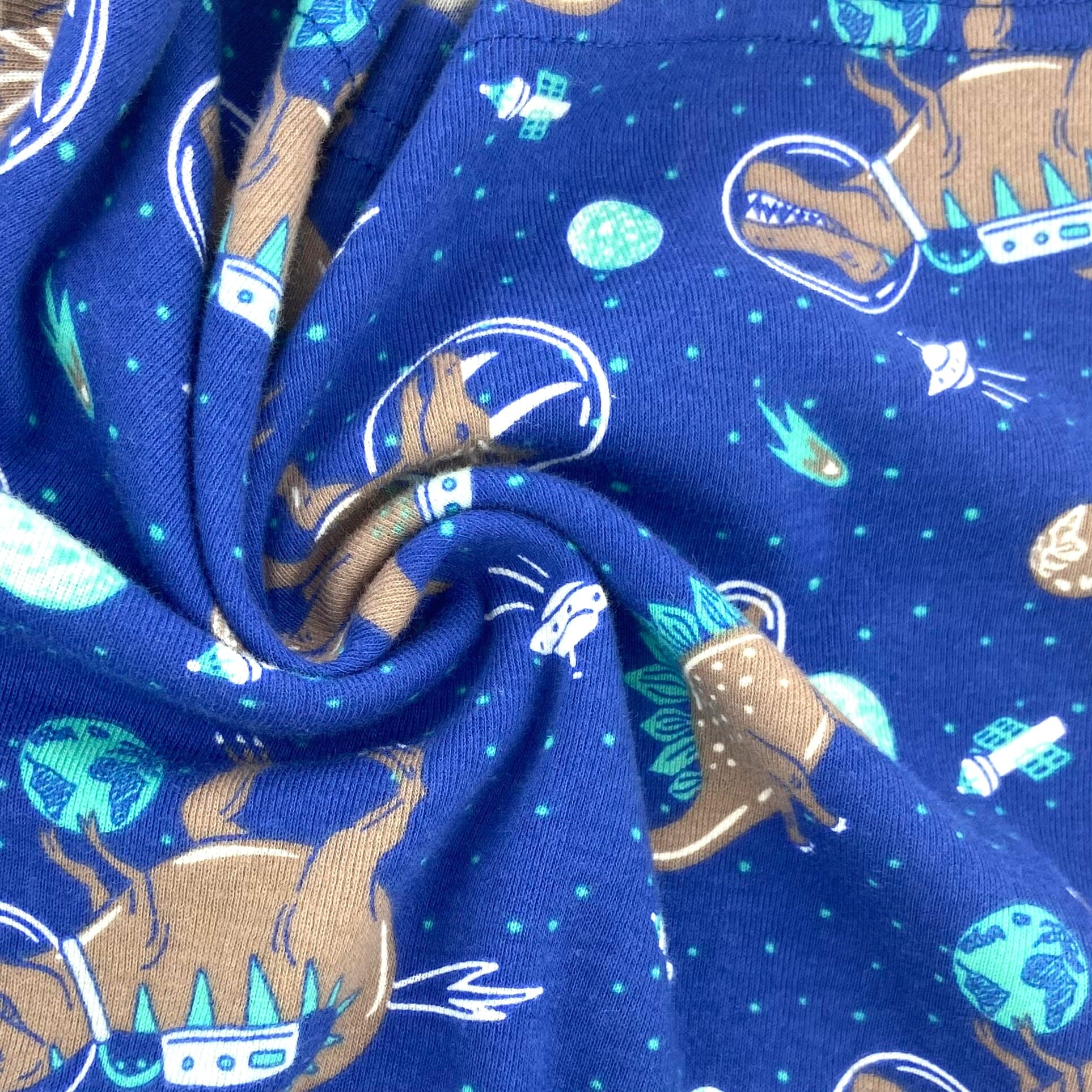 Men's Dinosaur in Outer Space All-Over Print Cotton Knit Pajama Shorts