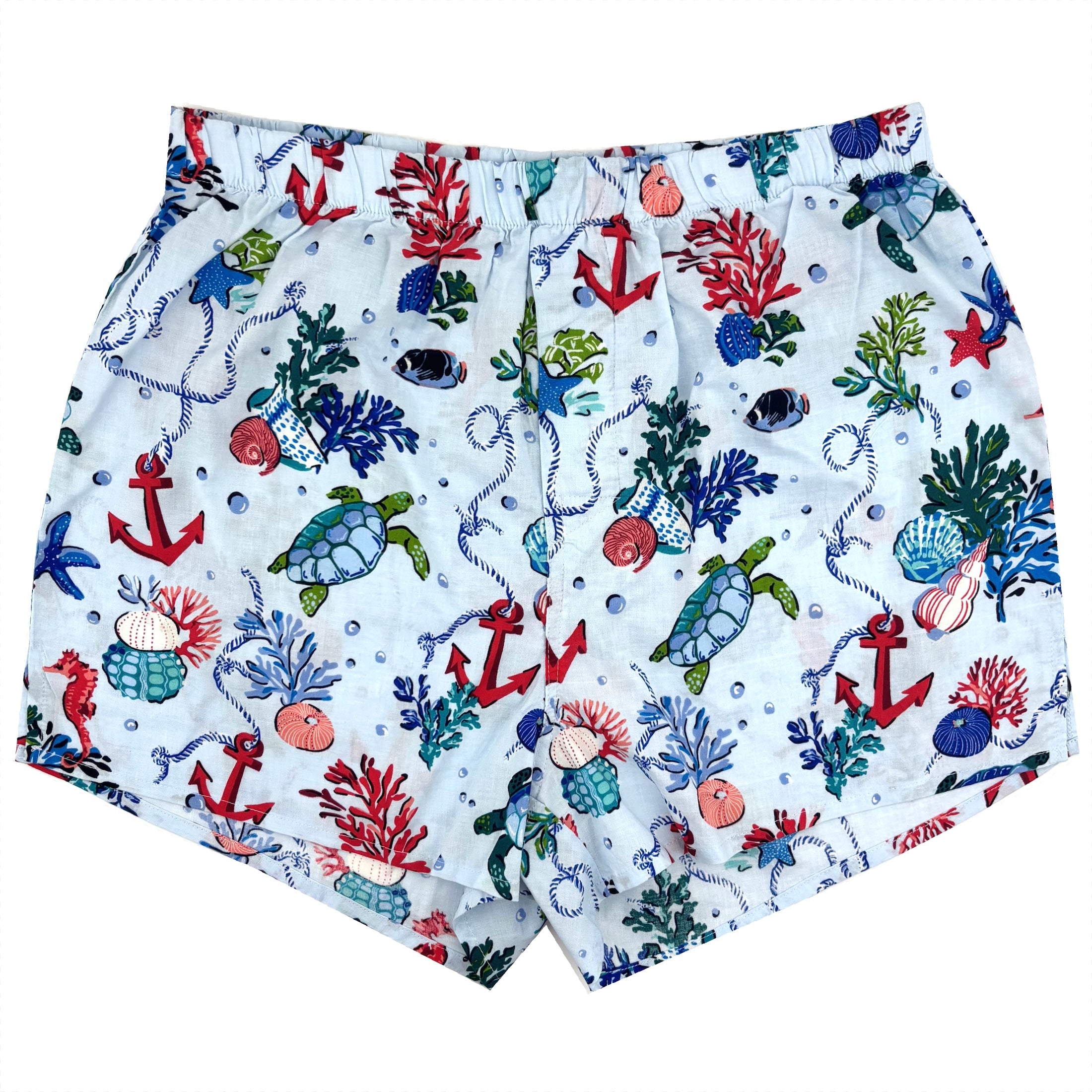 Under The Sea Diving Themed Sea Turtles & Coral Patterned Boxer Shorts