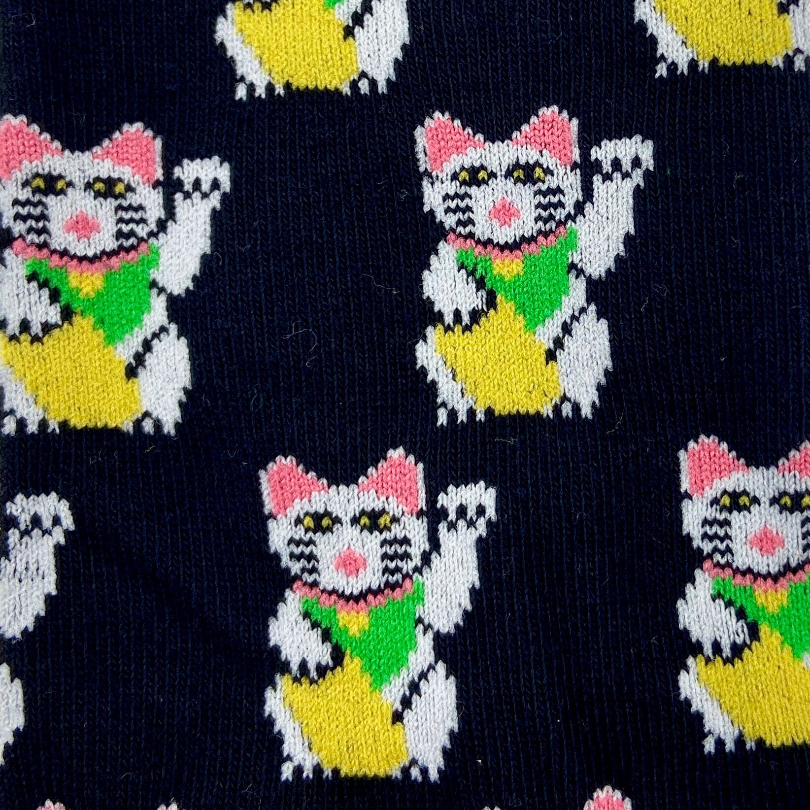 Unisex Black Maneki-neko Beckoning Fortune Cat Patterned Novelty Socks