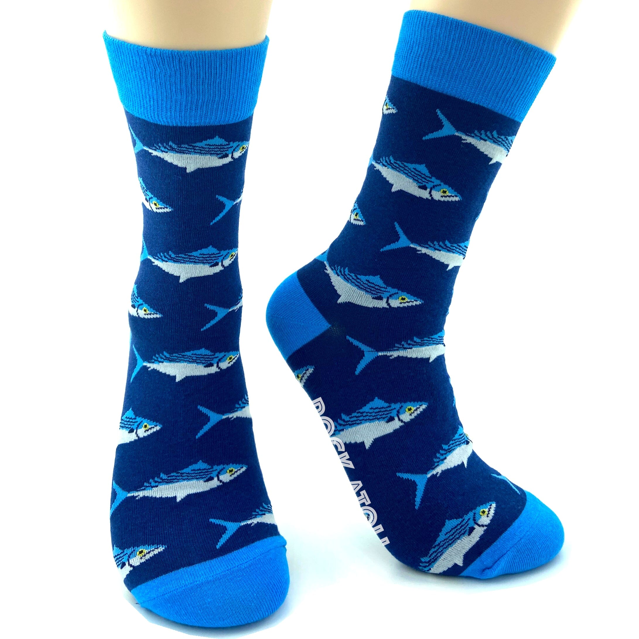 Bright Blue Unisex Fishing Themed Fish Patterned Novelty Crew Socks