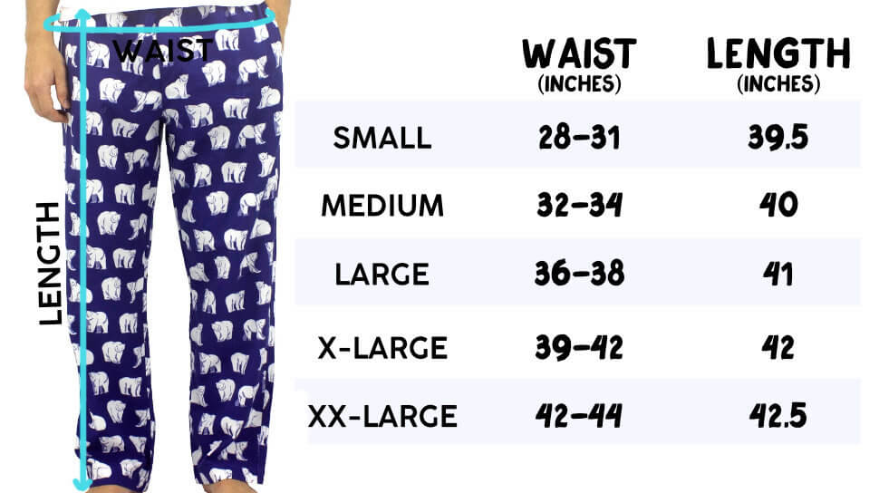 Men's Flannel Sleep Pant Size Chart - Rock Atoll