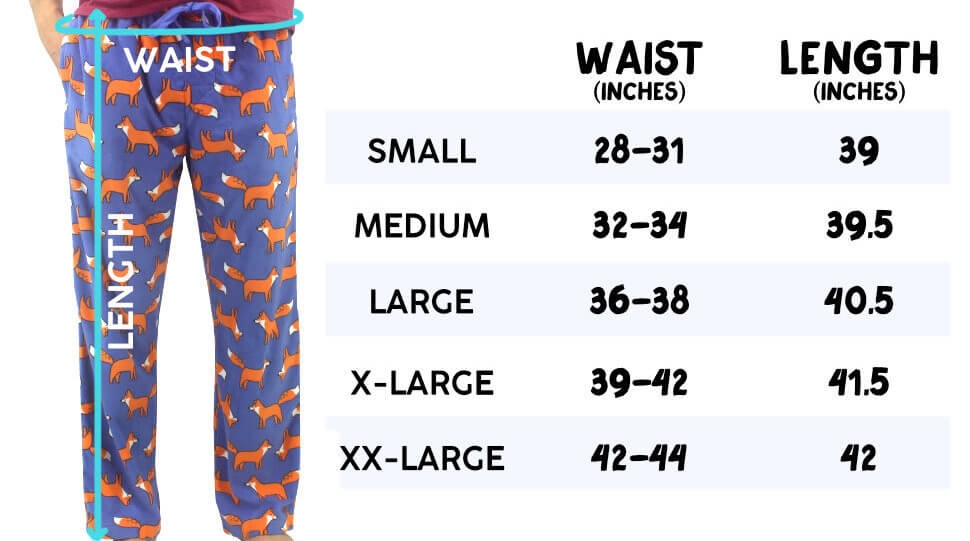 ROCK ATOLL Size Chart for Men's Long Fleece Pajama Sleep Pants
