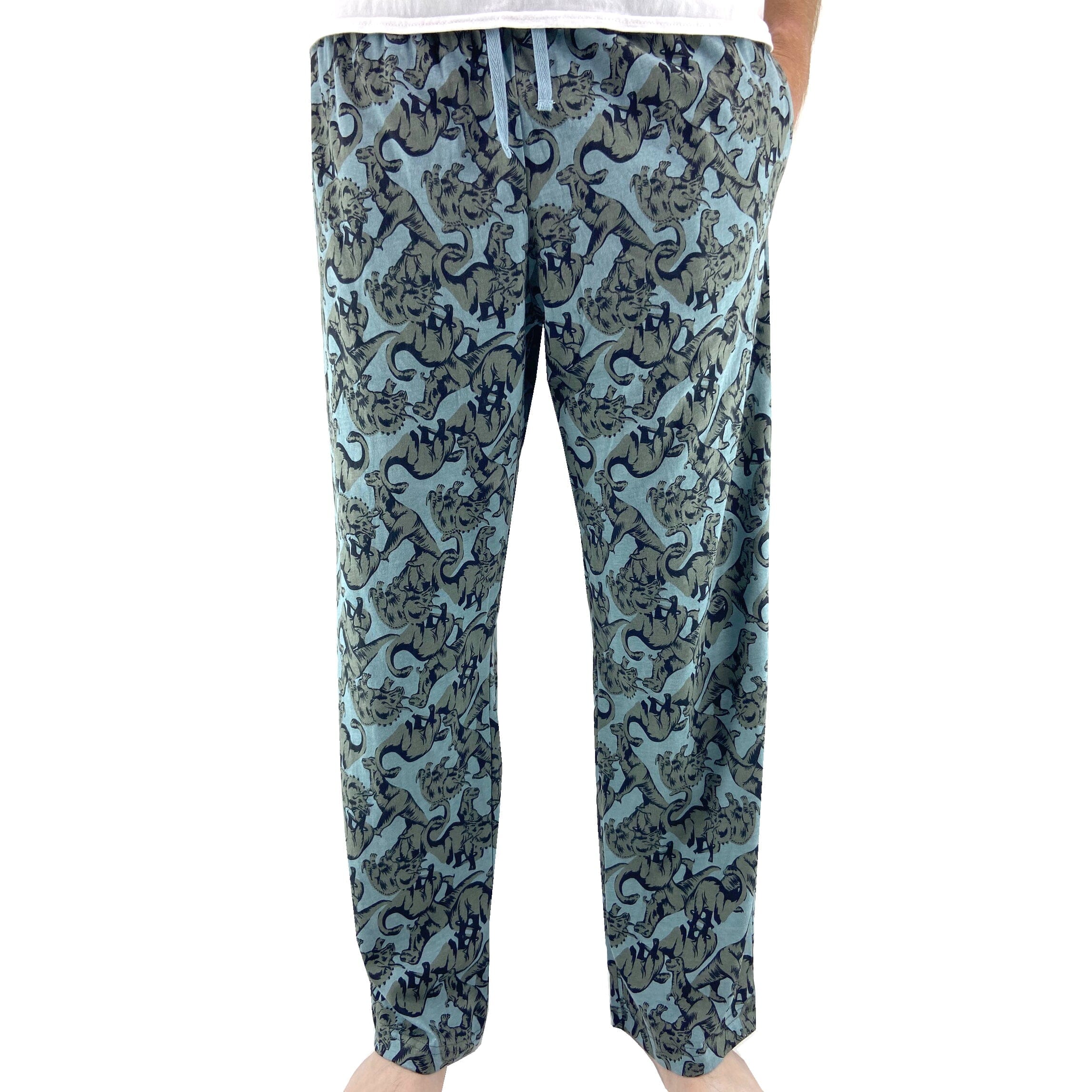 Men's Dinosaur Collage All Over Print Cotton Knit Long Pyjama Bottoms