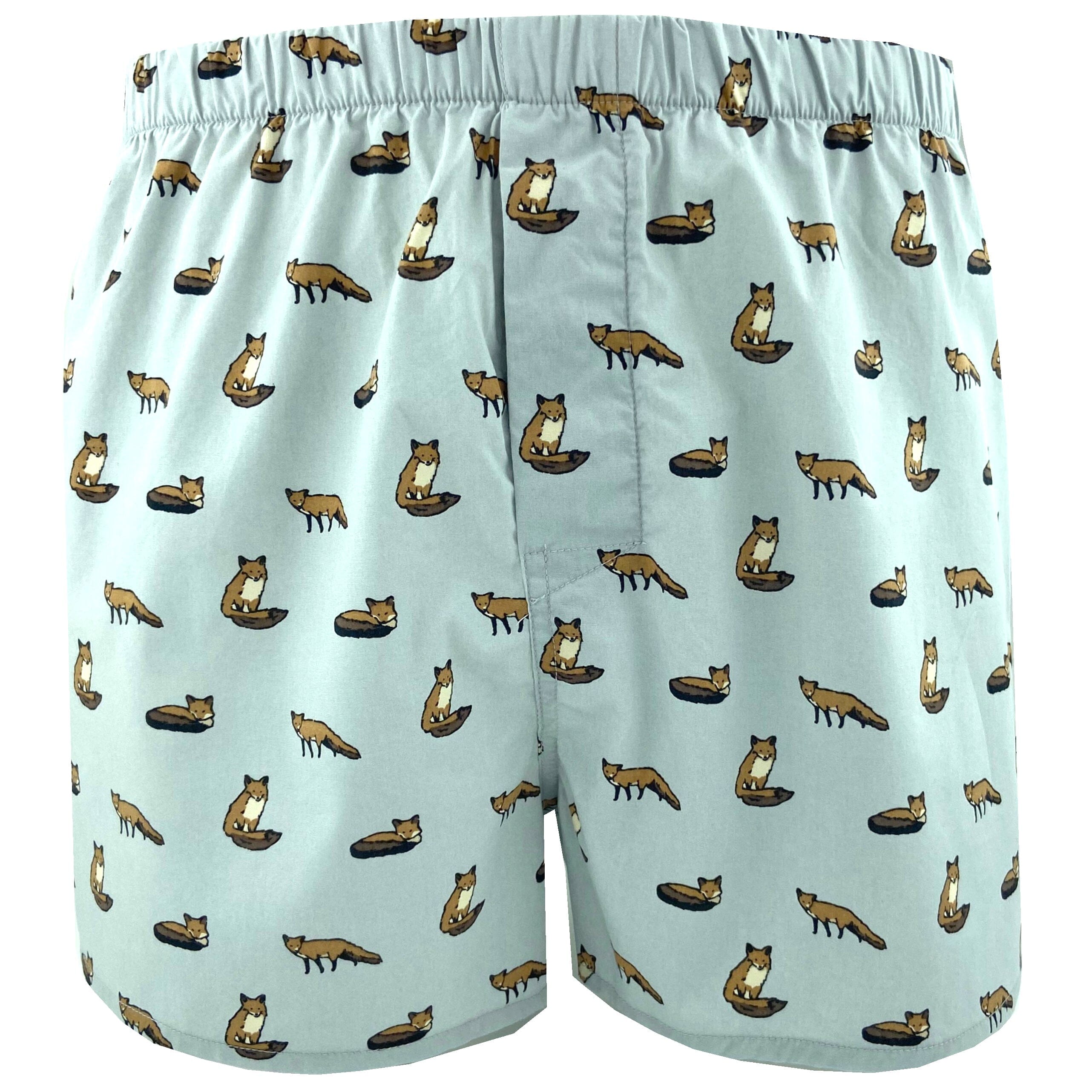Classic Orange Fox All Over Print Cotton Boxer Shorts for Men in Grey