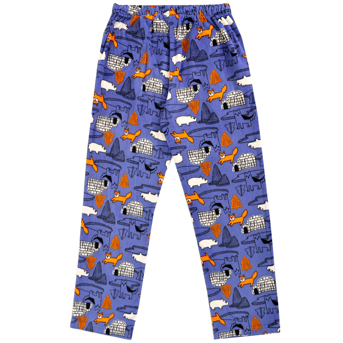 Men's Soft Fluffy Fox Bear Igloo Print Long Fleece Pajama Pant Bottoms
